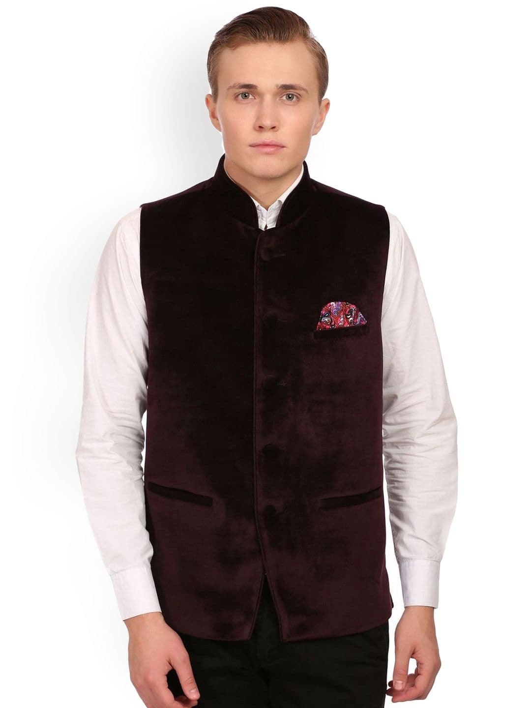 Wintage Burgundy Velvet Nehru Jacket - view 1