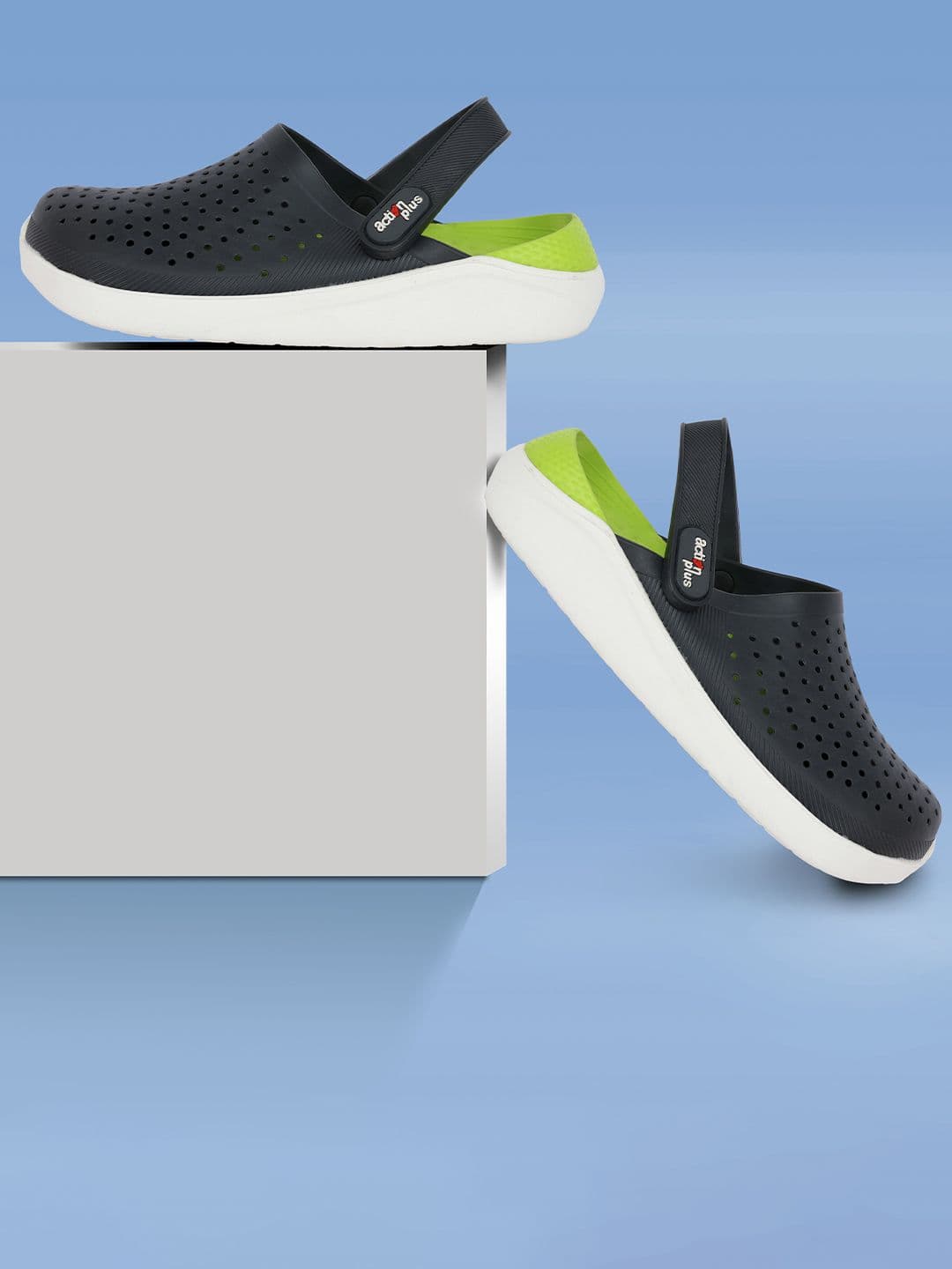 Action Plus Men Grey & Fluorescent Green Rubber Clogs - view 1