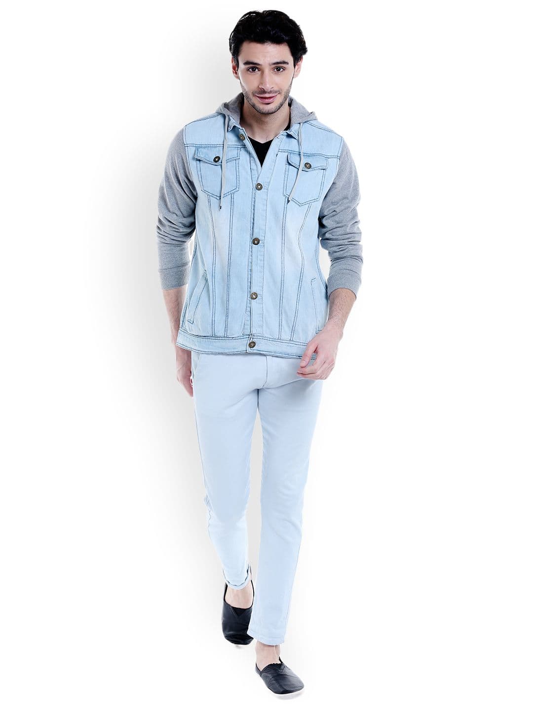 CAHOOT Men Blue Colourblocked Hooded Denim Jacket - view 1