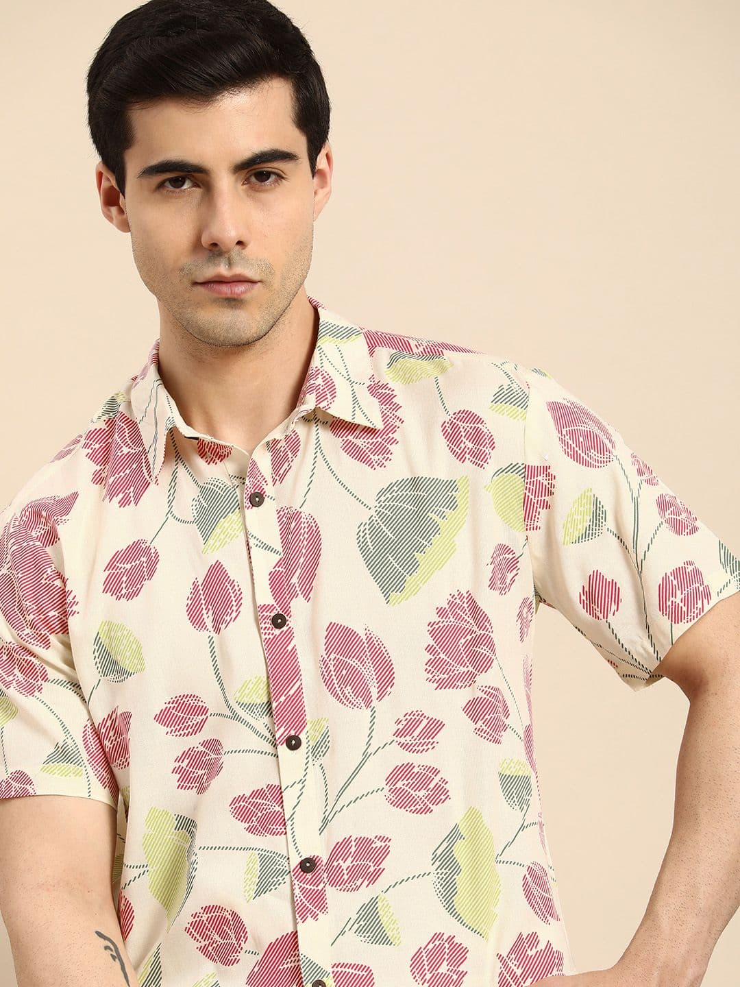Anouk Men Floral Printed Spread Collar Short Sleeves Casual Shirt - view 1