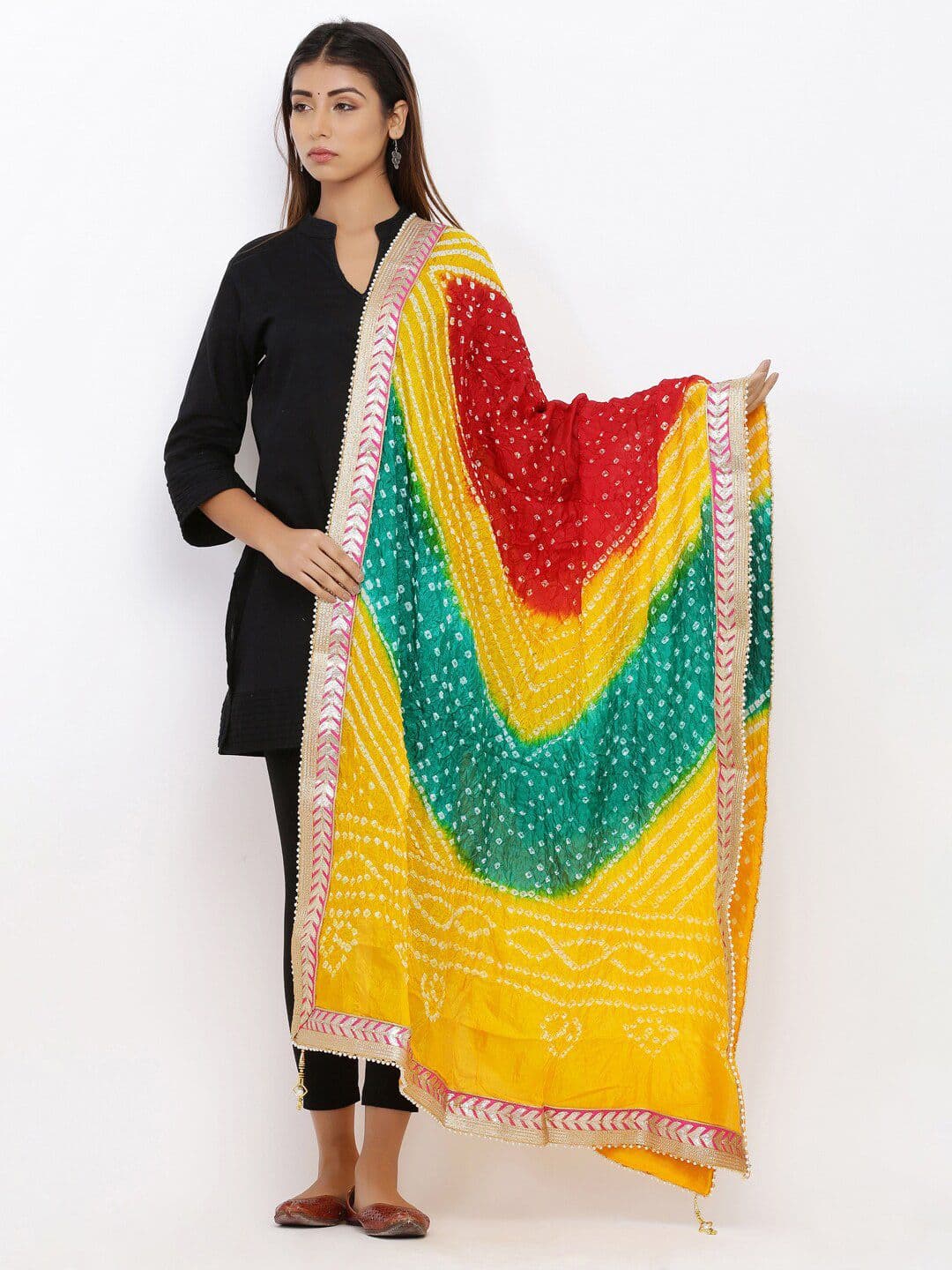 SOUNDARYA Woven Design Art Silk Bandhani Dupatta with Gotta Patti - view 1