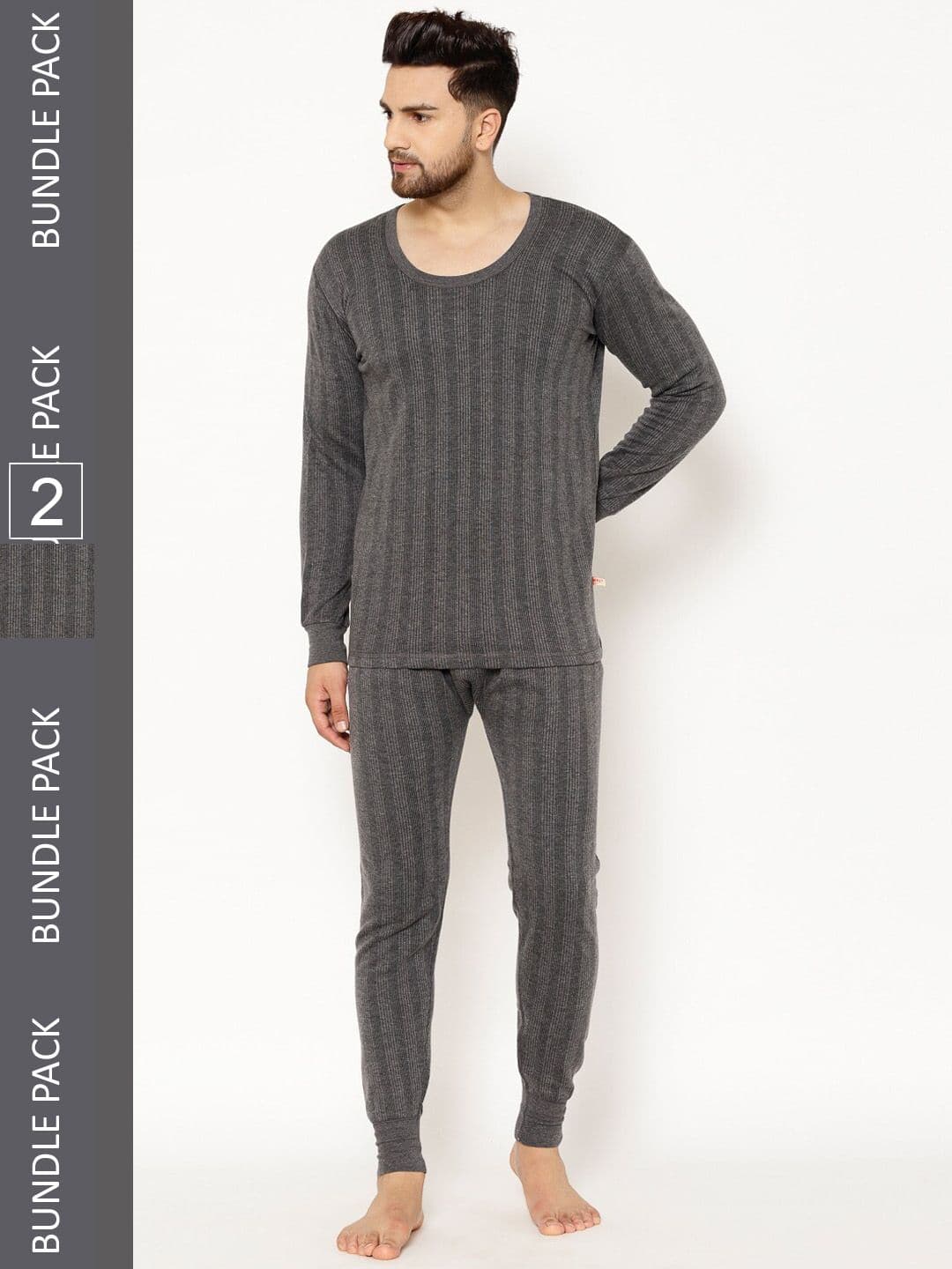 MACK JONNEY Men Pack Of 2 Striped Cotton Thermal Set - view 1