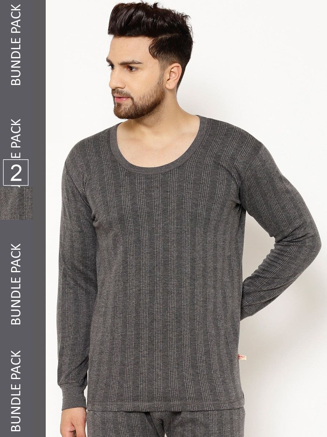 MACK JONNEY Men Pack Of 2 Striped Cotton Thermal Top - view 1
