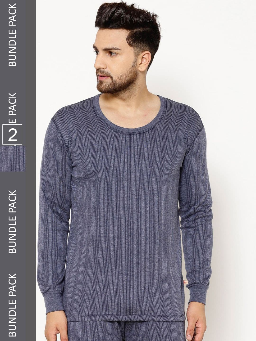 MACK JONNEY Men Pack Of 2 Striped Cotton Thermal Tops - view 1