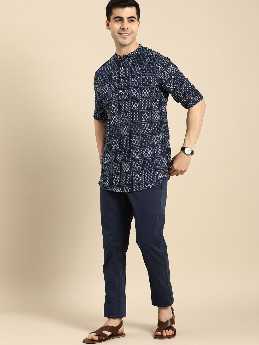 Anouk Men Floral Printed Floral Cotton Short Kurta - view 1