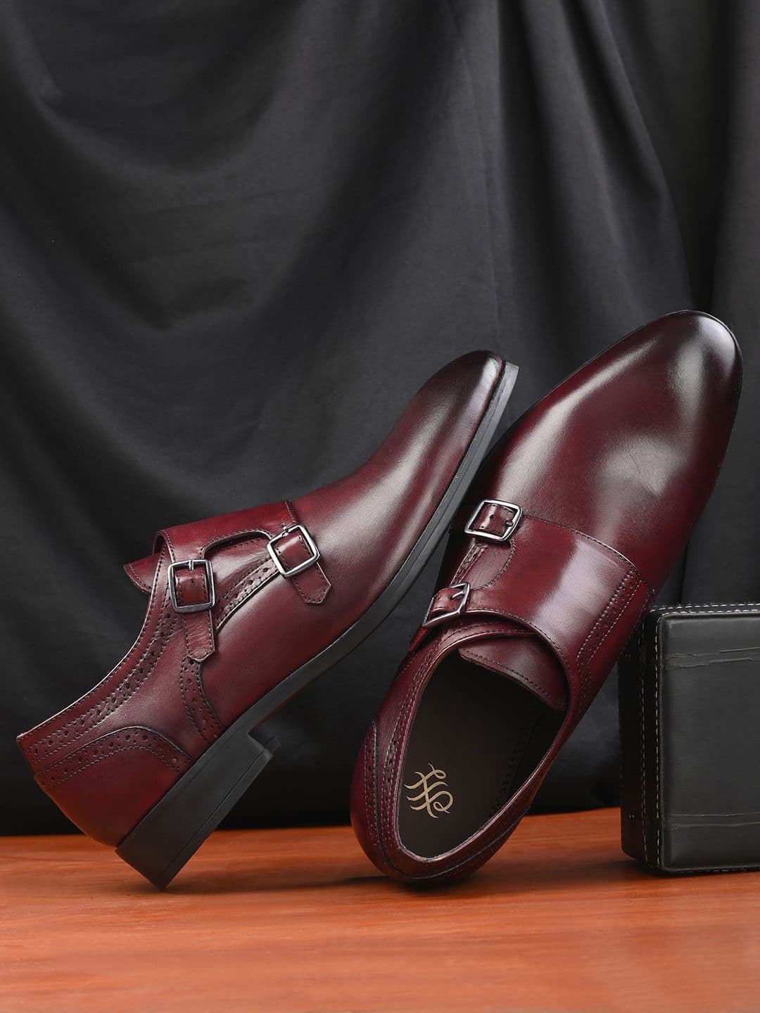 House of Pataudi Men Bordo Genuine Leather Straps Formal Monk Shoes - view 1