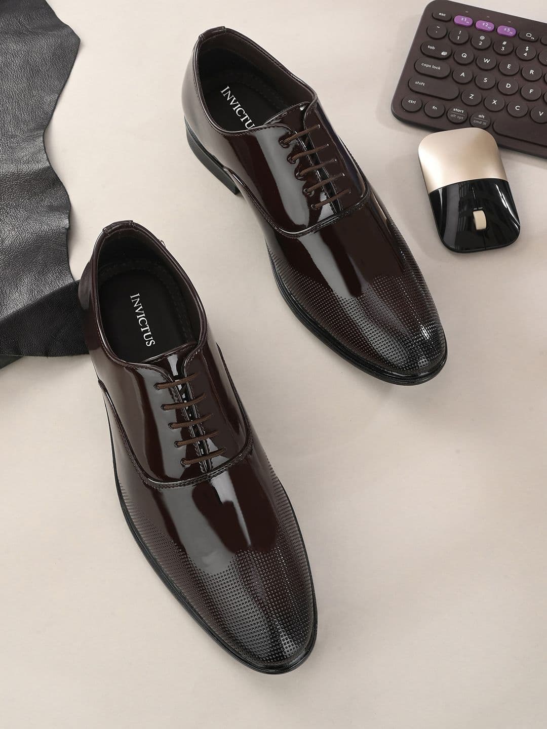 INVICTUS Men Faux Leather Lace-Up Textured Formal Derbys - view 1