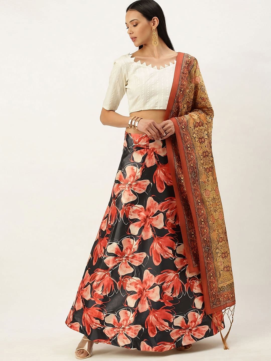 Kaizen TEXO FAB Floral Printed Semi Stitched Lehenga & Unstitched Blouse With Dupatta - view 1