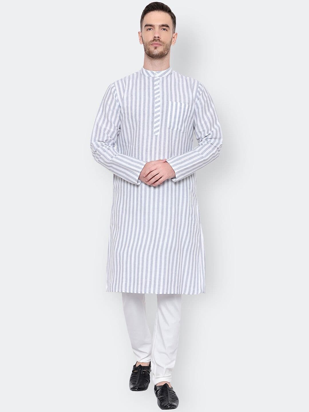 Latest Chikan Garments Men Striped Khadi Handloom Straight Kurta - view 1