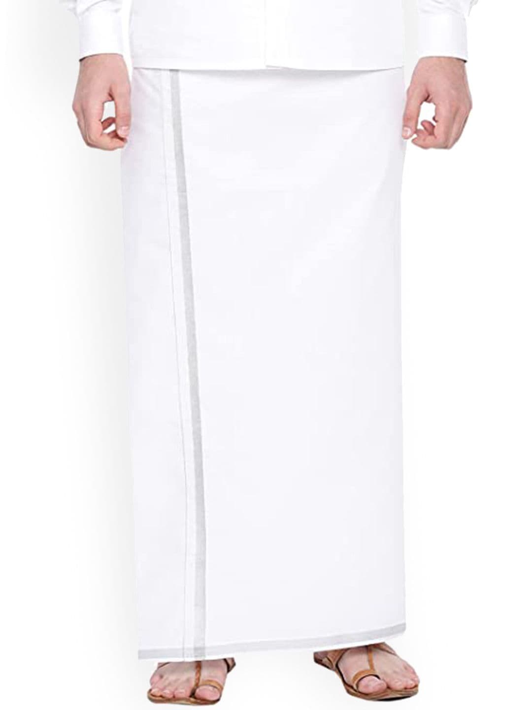 Ramraj Men Solid Silver Jari Border Single Layer Cotton Dhoti - view 1