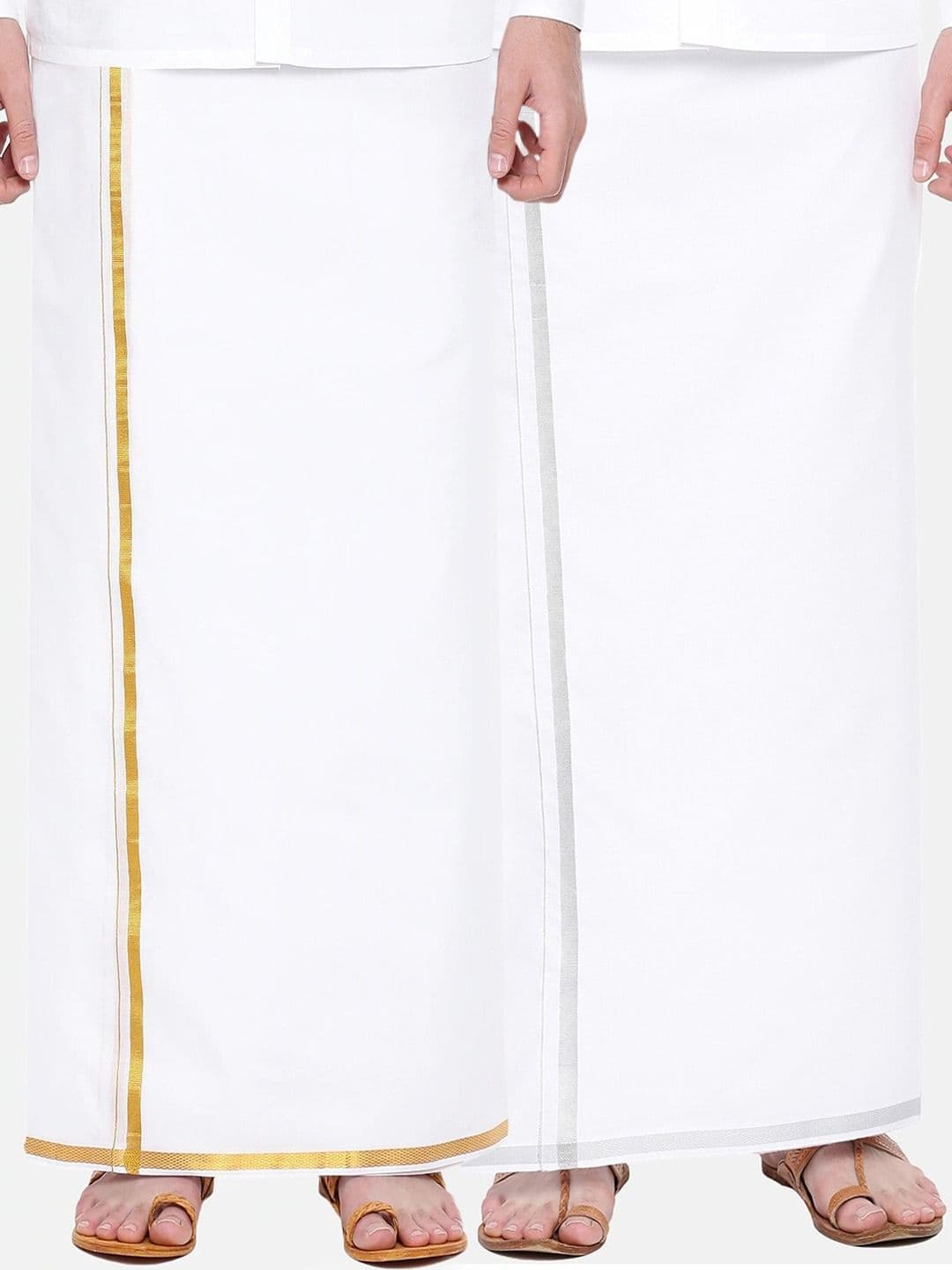 Ramraj Men Pack of 2 Ethnic Dhotis Gold jari and Silver jari - view 1