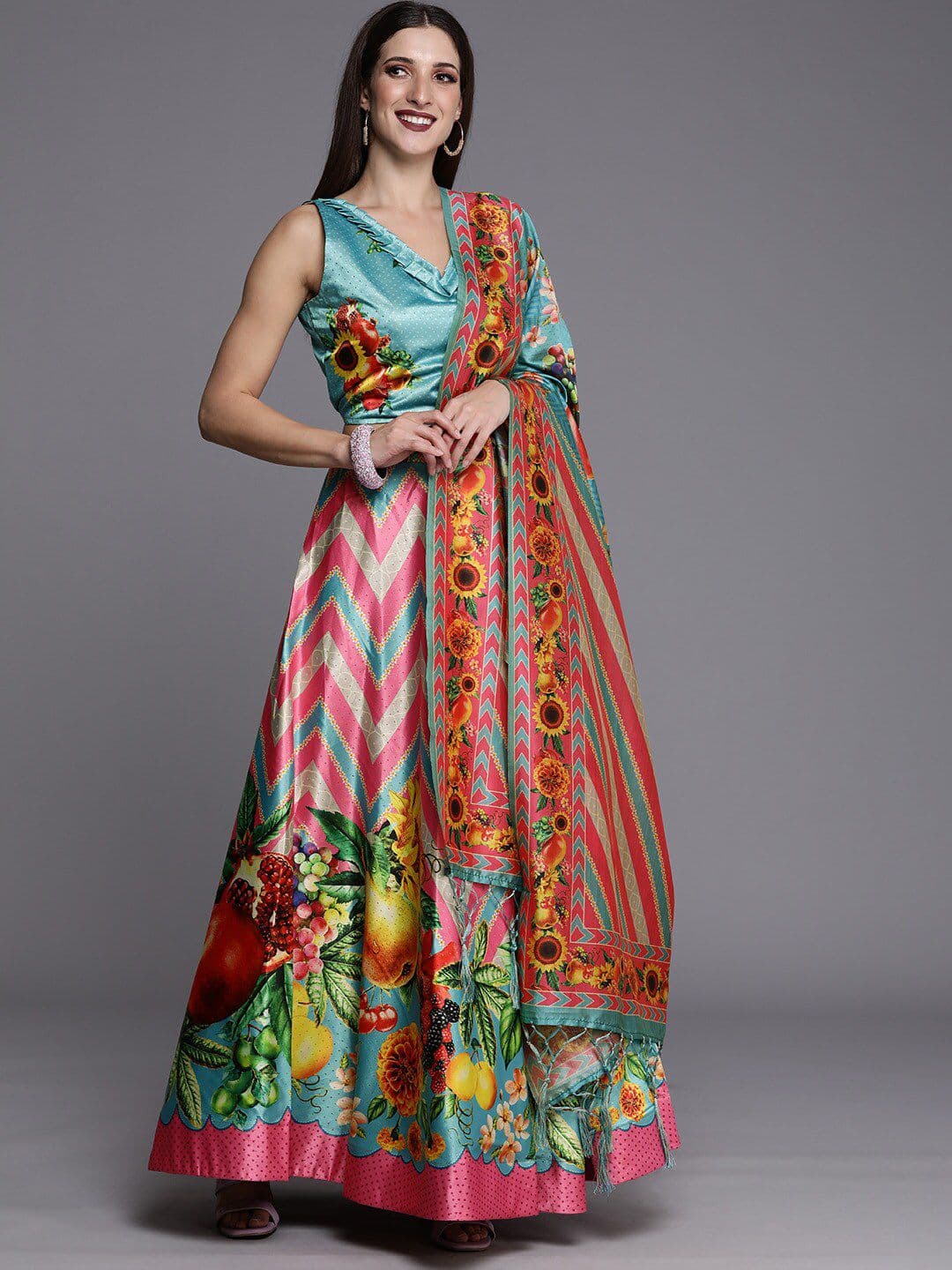 Kaizen TEXO FAB Printed Semi-Stitched Lehenga & Unstitched Blouse With Dupatta - view 1