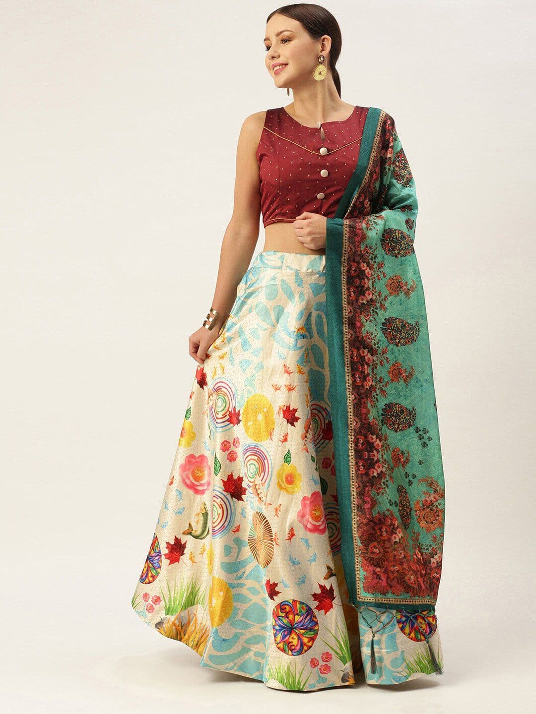 Kaizen TEXO FAB Printed Semi-Stitched Lehenga & Unstitched Blouse With Dupatta - view 1