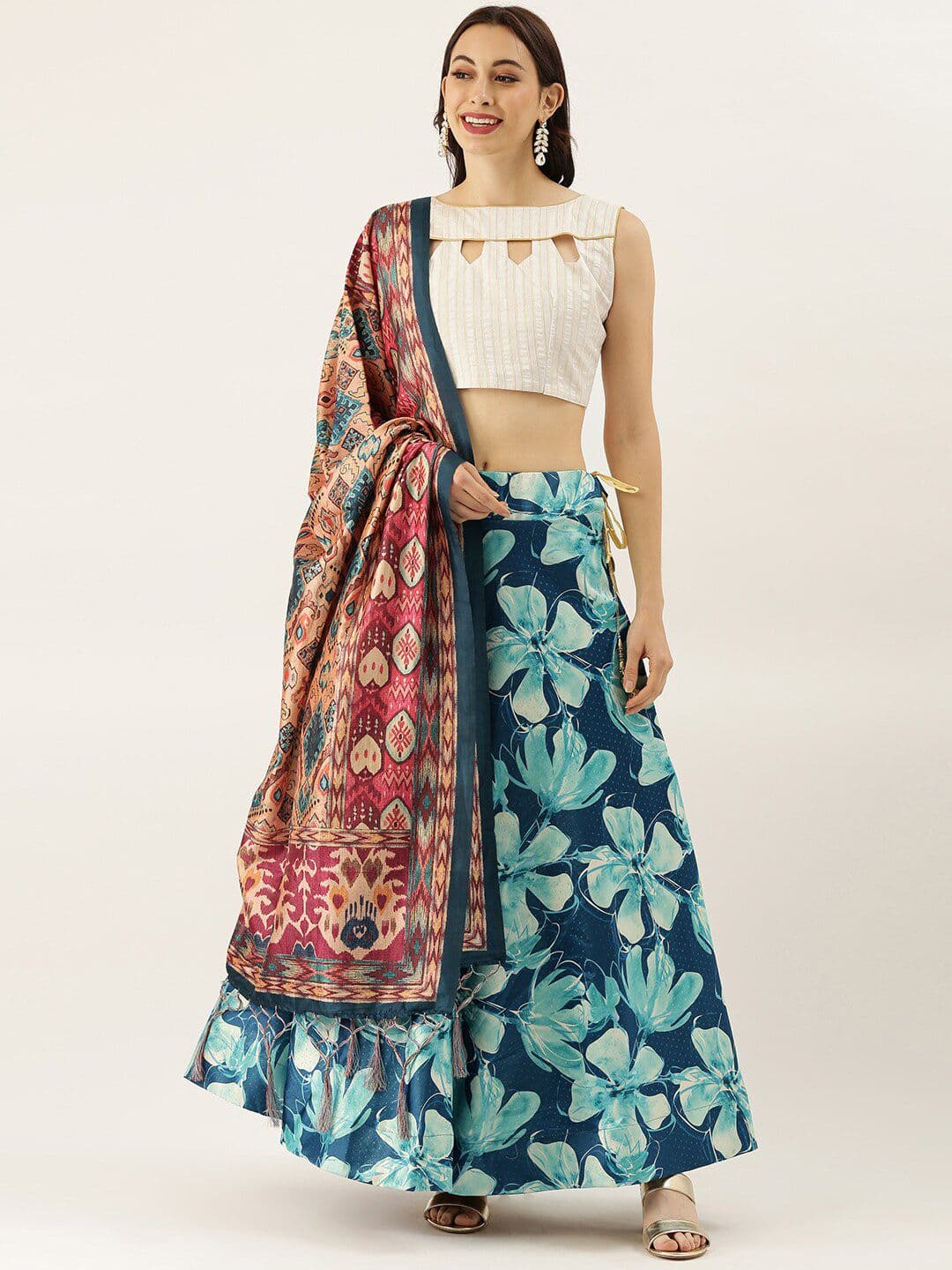 Kaizen TEXO FAB Printed Semi-Stitched Lehenga & Unstitched Blouse With Dupatta - view 1