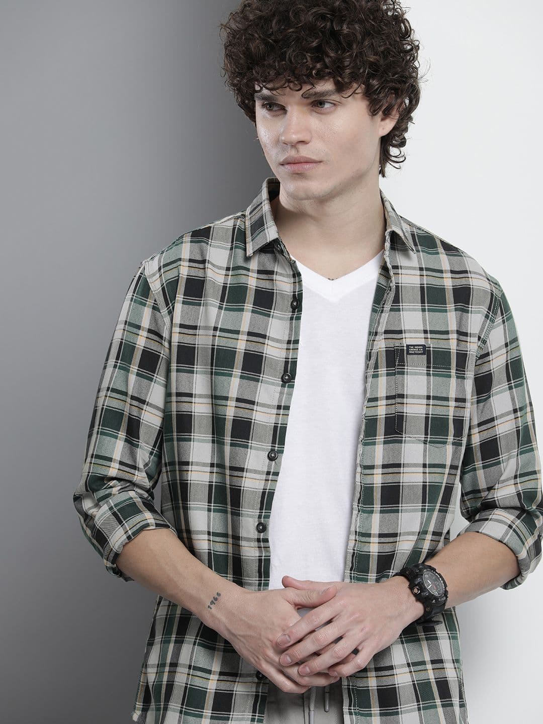 The Indian Garage Co Men Green Tartan Checked Cotton Casual Shirt - view 1