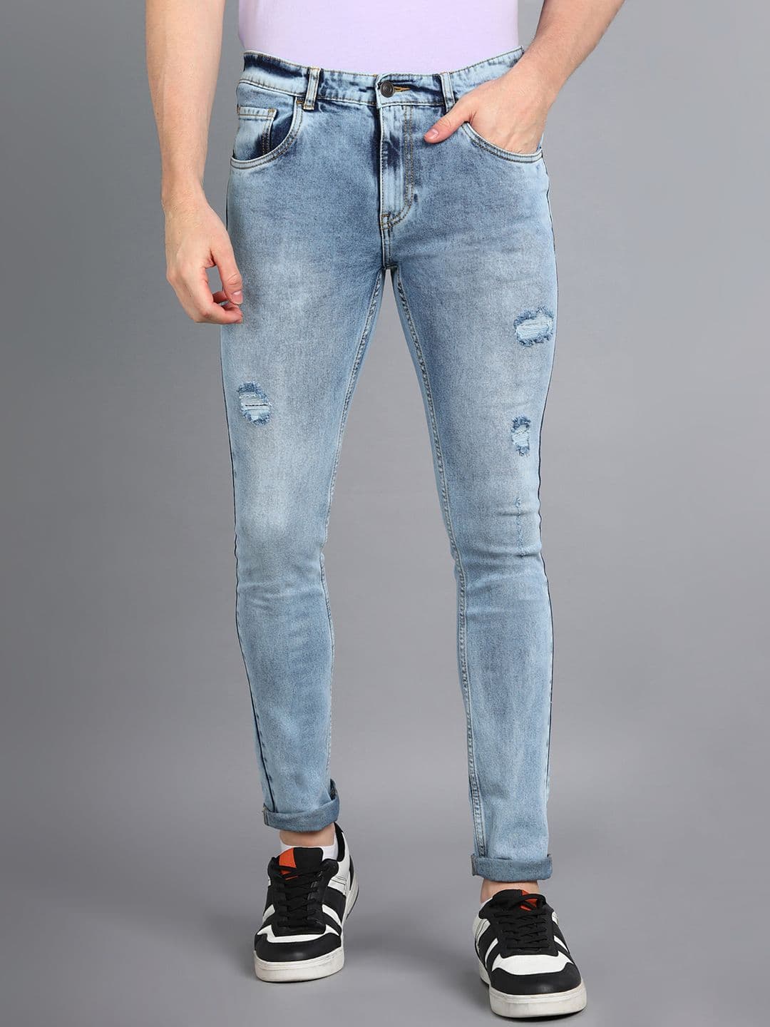 Urbano Fashion Men Skinny Fit Mildly Distressed Heavy Fade Stretchable Cotton Jeans - view 1