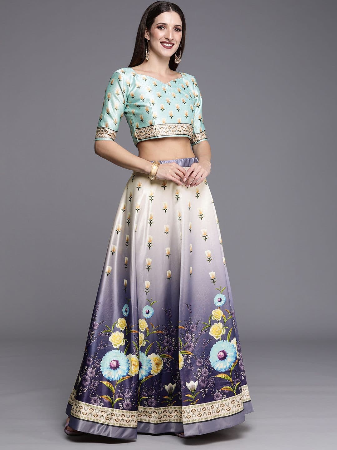 Kaizen TEXO FAB Printed Satin Semi-Stitched Lehenga & Unstitched Blouse - view 1