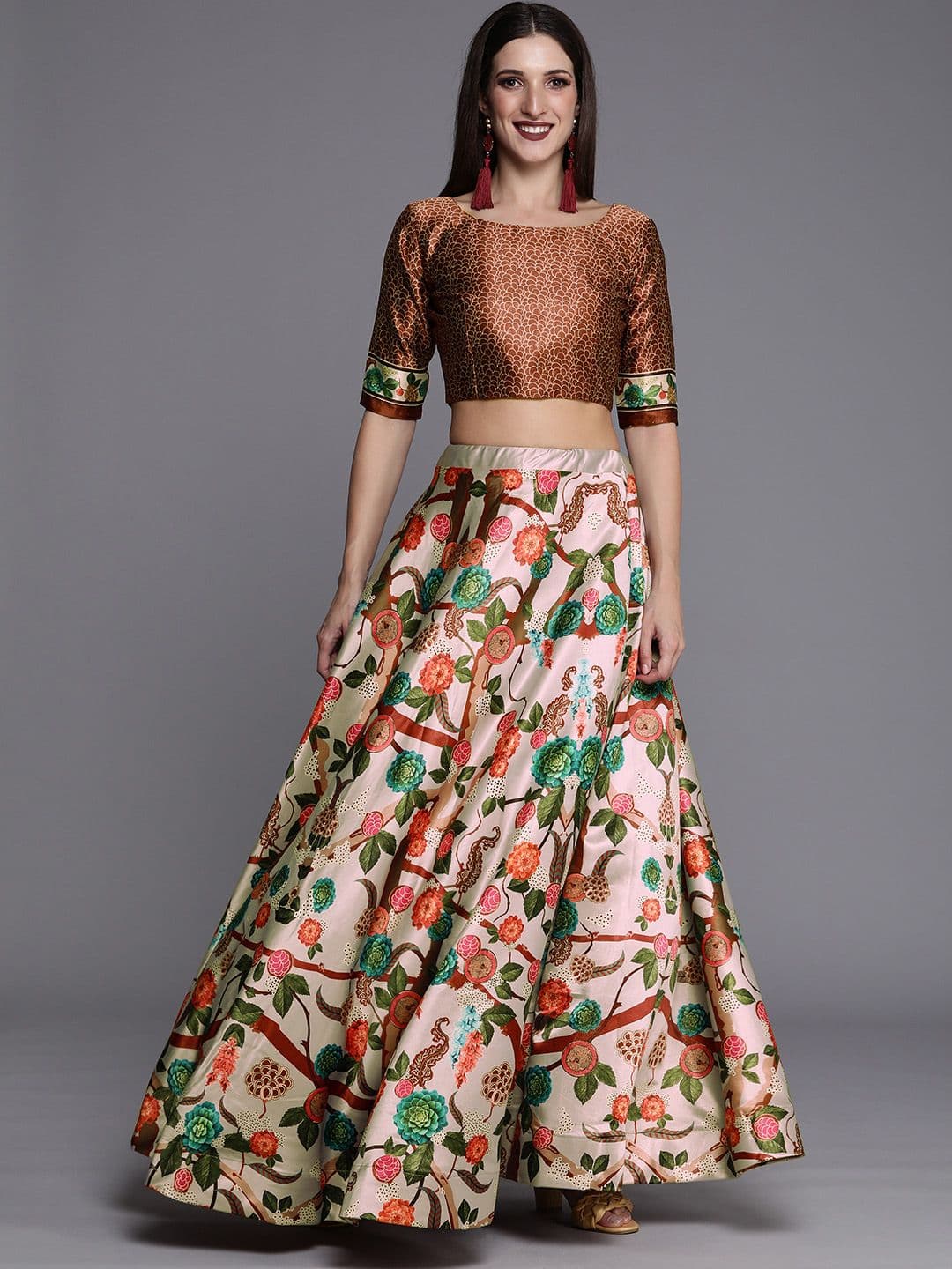 Kaizen TEXO FAB Printed Satin Semi-Stitched Lehenga & Unstitched Blouse - view 1