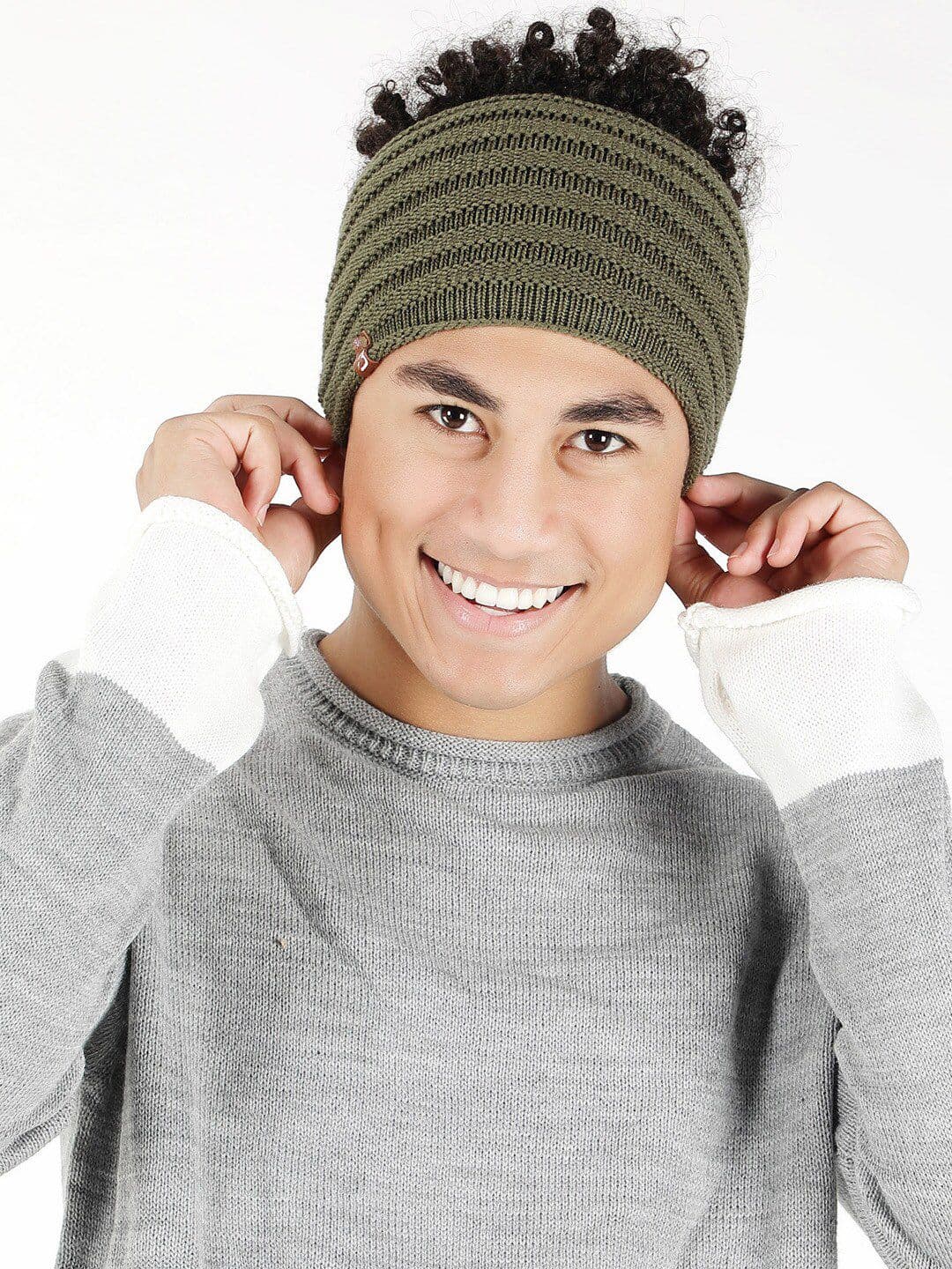 Bharatasya Men Stripes Knitted Woolen Headband Earwarmer - view 1