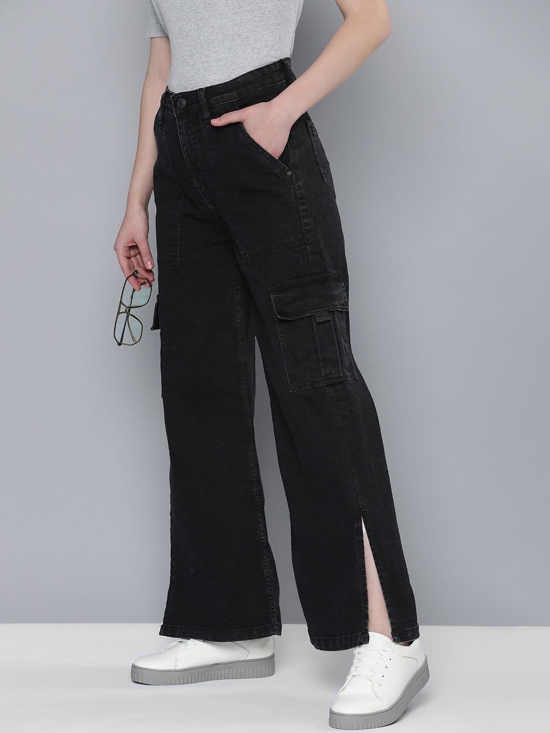 Mast & Harbour Mid-Rise Wide Leg Stretchable Jeans With Slit Detail - view 1