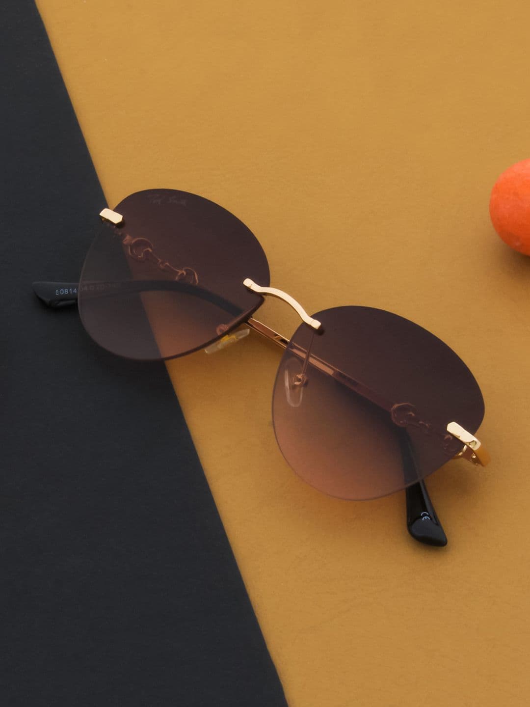 Ted Smith Women Gold-Brown Rimless Cat-Eye Sunglasses With UV Protected Lens - view 1