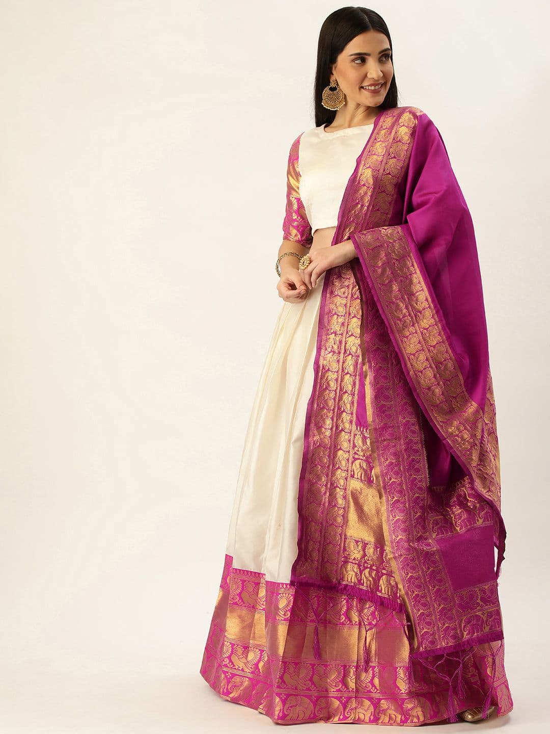 Fabcartz Zari Woven Design Semi-Stitched Lehenga & Unstitched Blouse - view 1