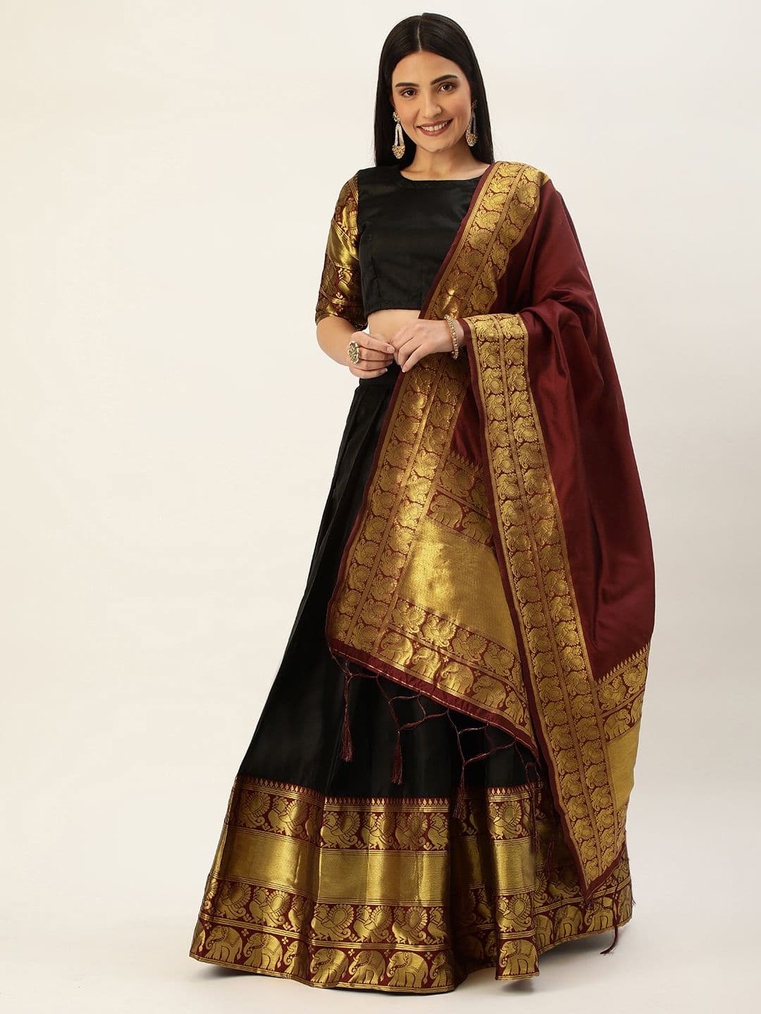 Fabcartz Zari Woven Design Semi-Stitched Lehenga & Unstitched Blouse With Dupatta - view 1
