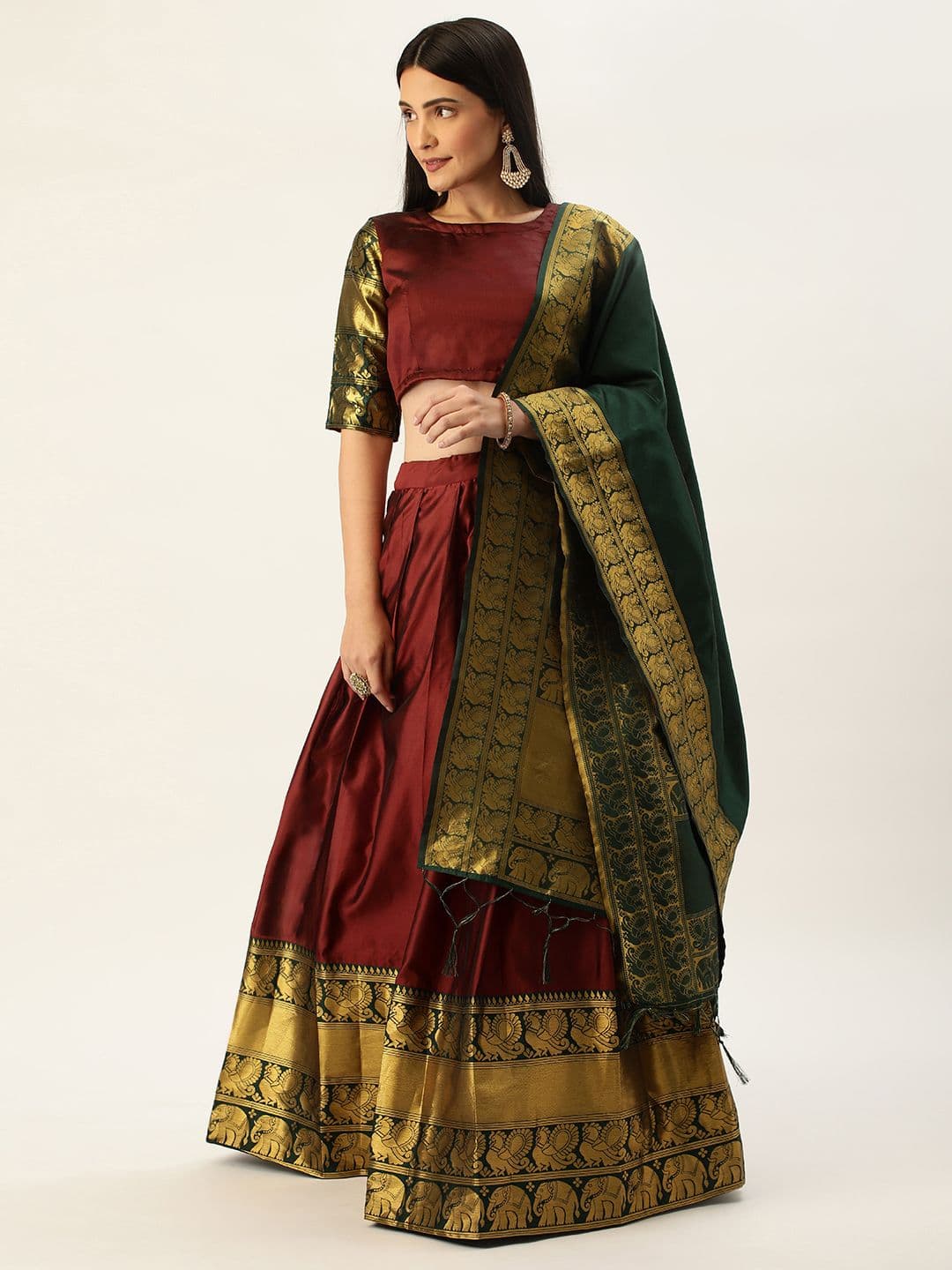 Fabcartz Zari Woven Design Semi-Stitched Lehenga & Unstitched Blouse With Dupatta - view 1
