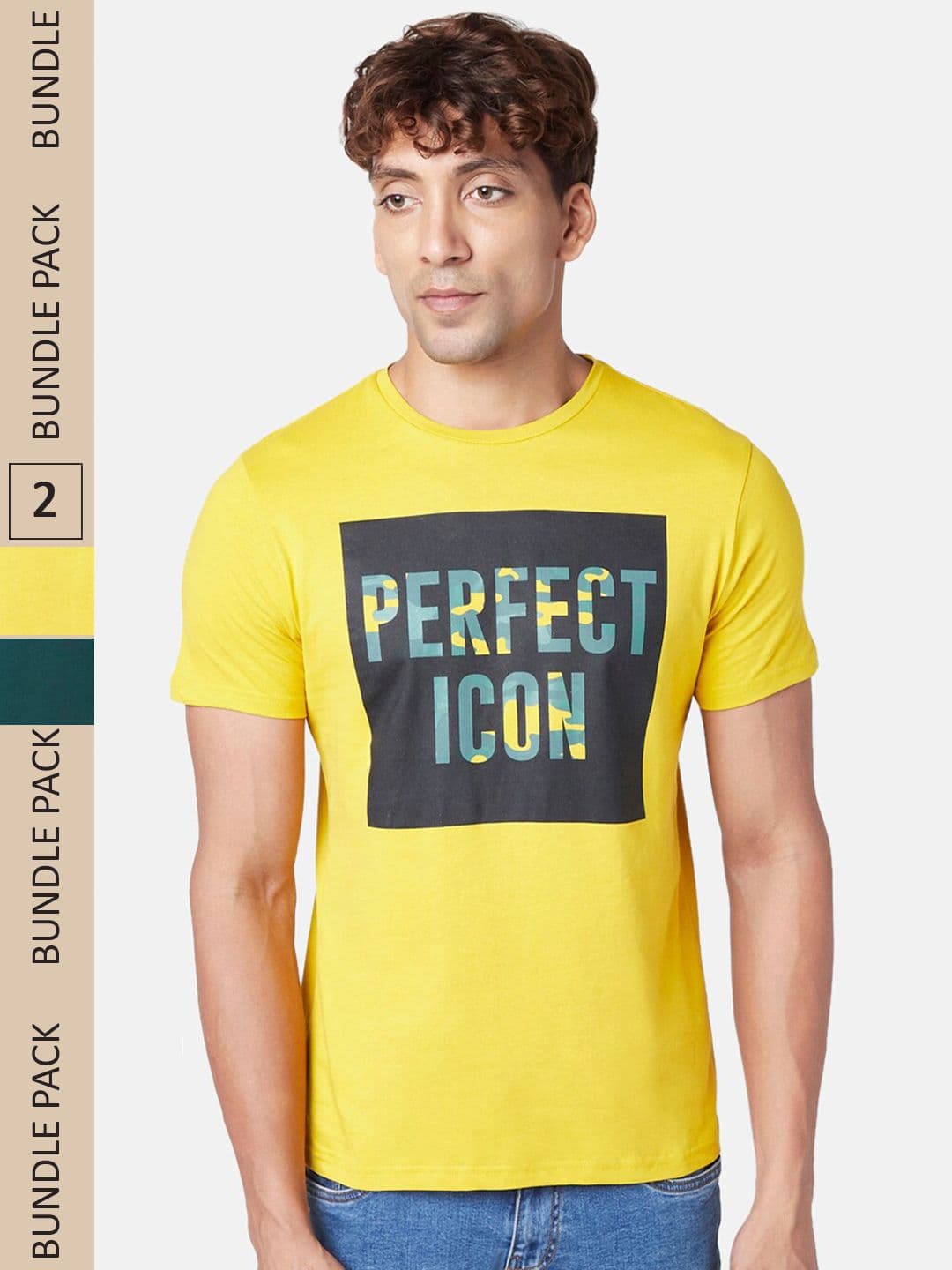 People Men Pack Of 2 Typography Printed Slim Fit Pure Cotton T-shirt - view 1