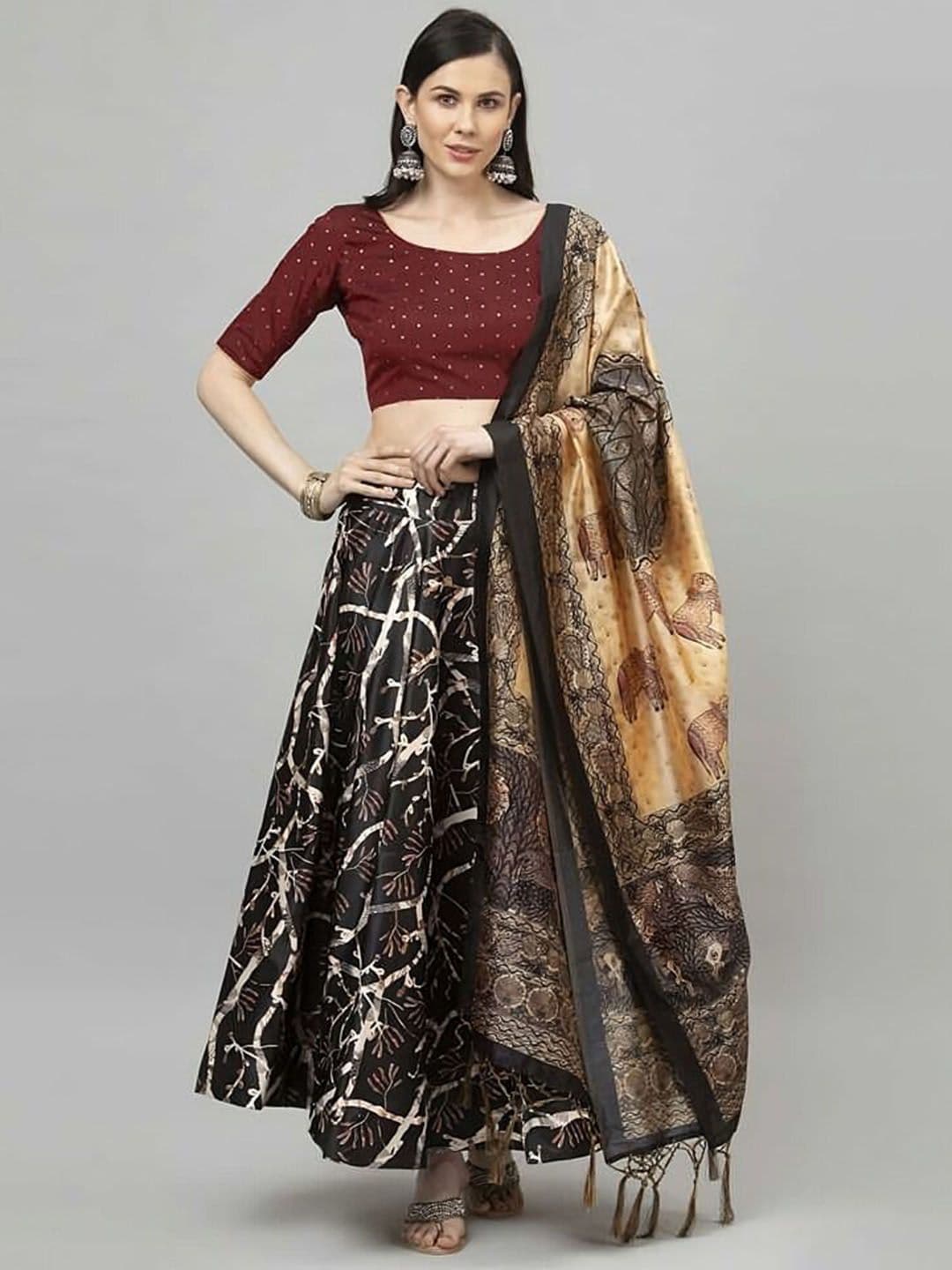 Kaizen TEXO FAB Black & Cream-Coloured Printed Semi-Stitched Lehenga Choli - view 1