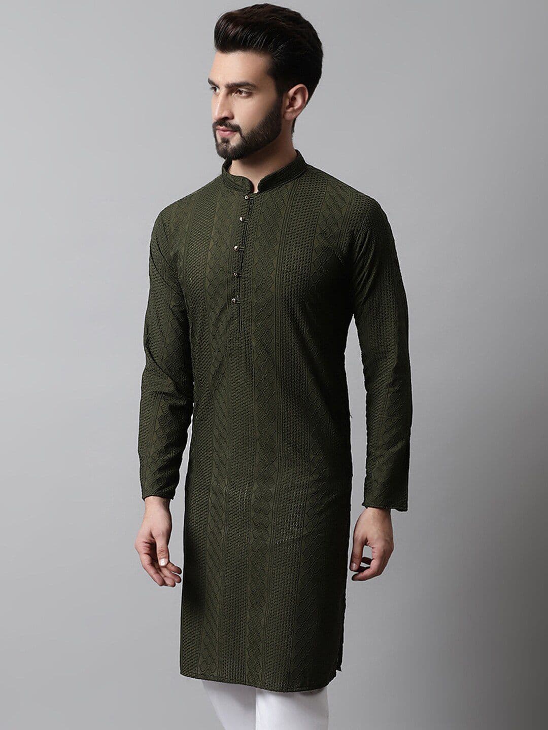 Jompers Men Ethnic Motifs Thread Work Cotton Kurta - view 1