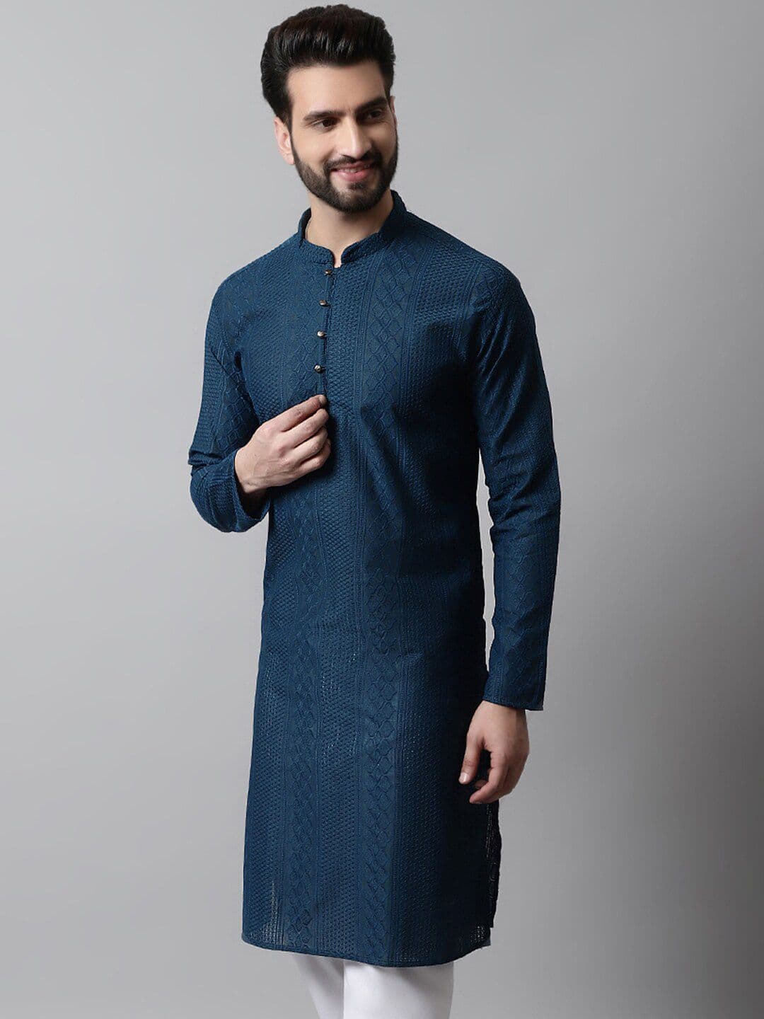Jompers Men Ethnic Motifs Thread Work Cotton Kurta - view 1