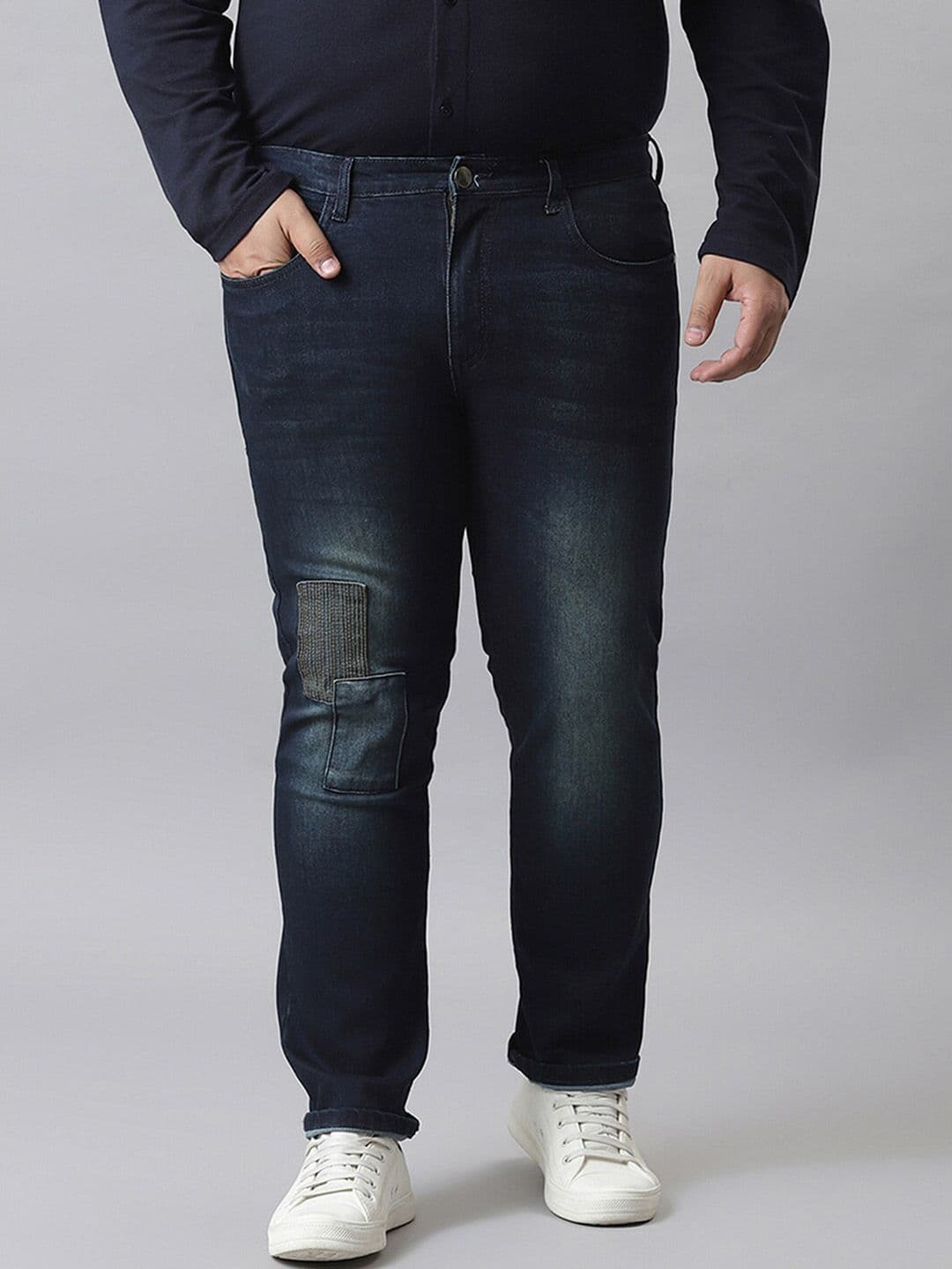 Instafab Plus Men Plus Size Relaxed Fit Mildly Distressed Light Fade Stretchable Jeans - view 1