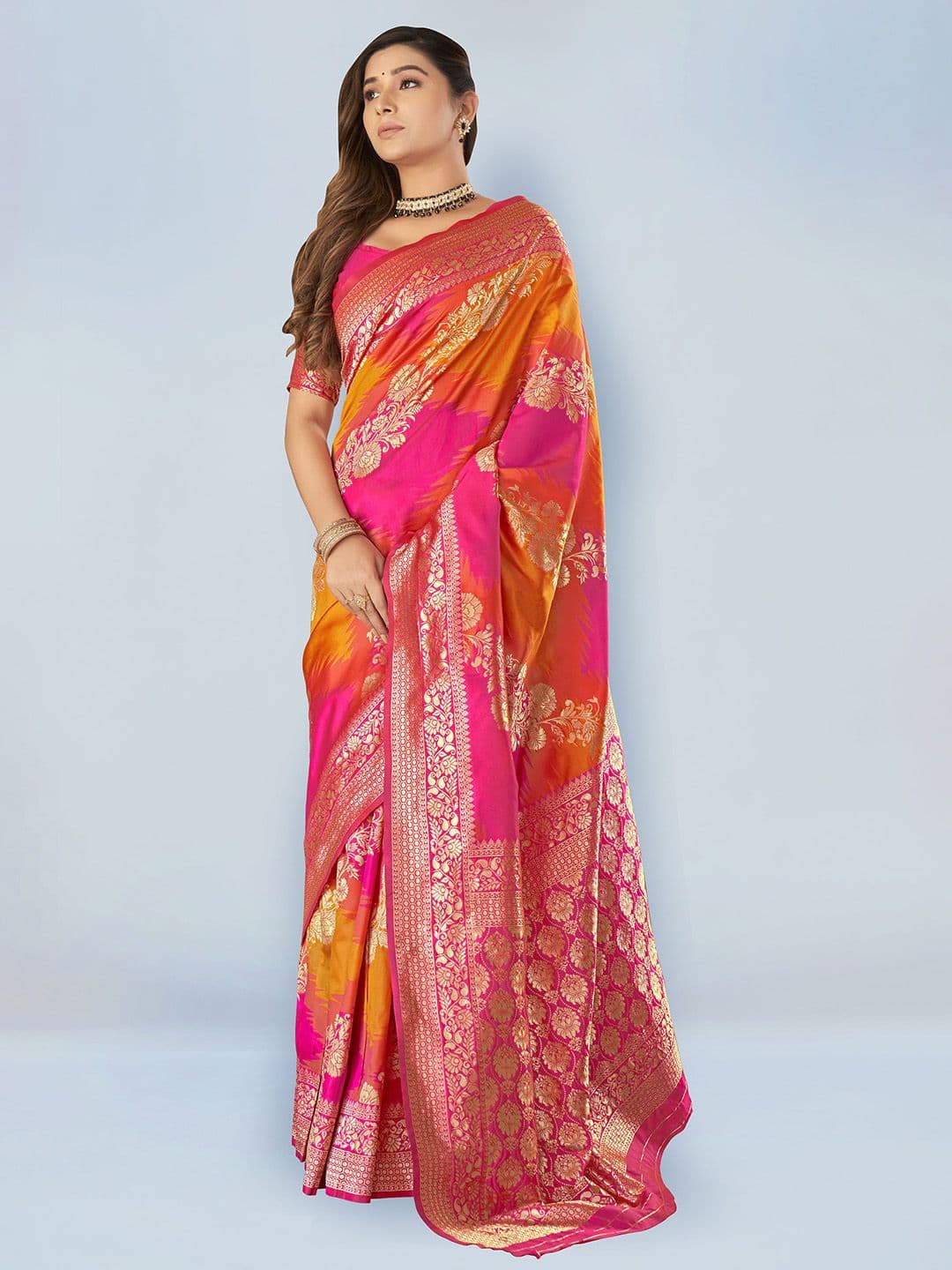 MANOHARI Woven Design Zari Silk Blend Banarasi Saree - view 1