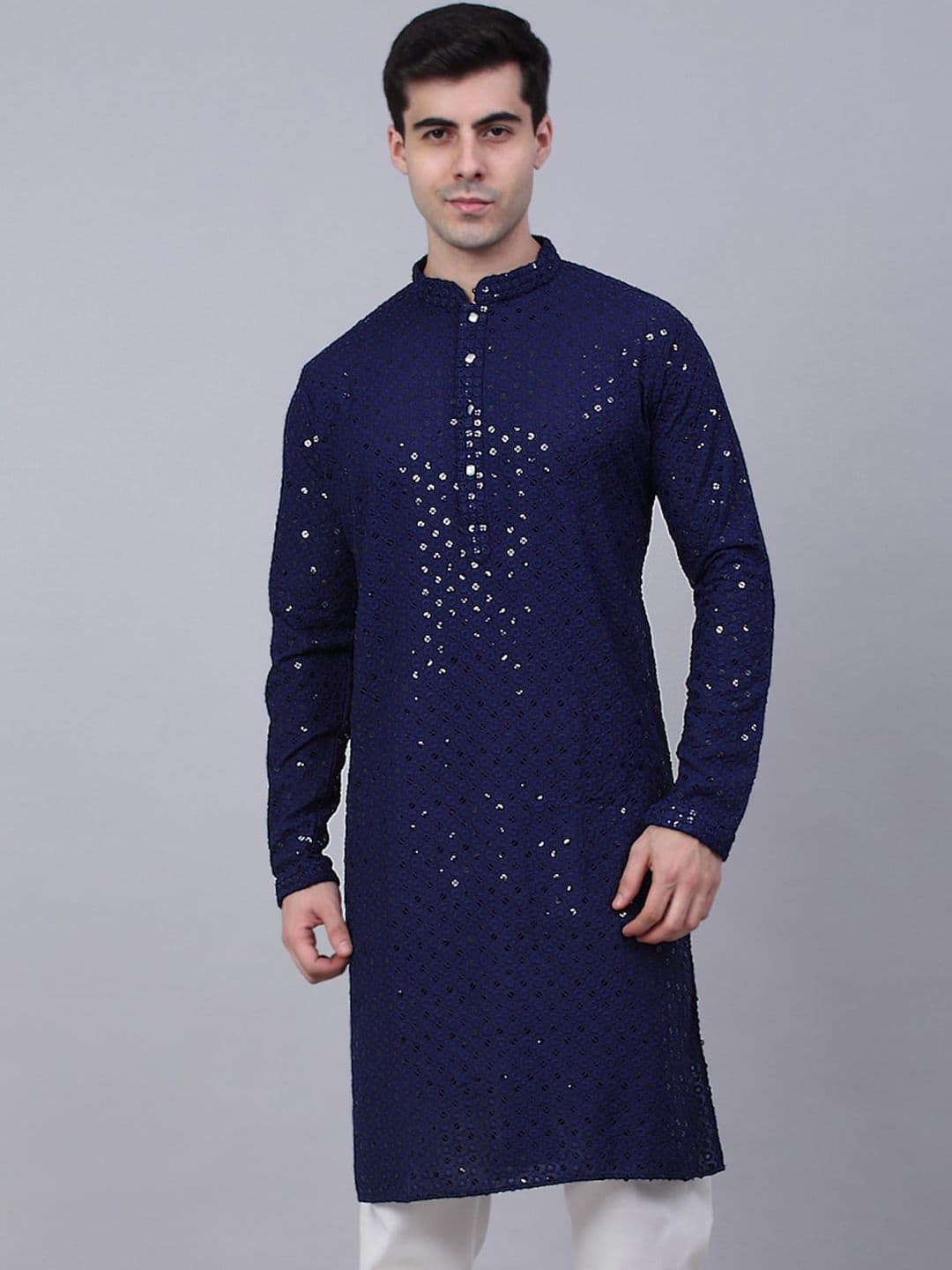 Jompers Men Geometric Embroidered Pure Cotton Kurta - view 1