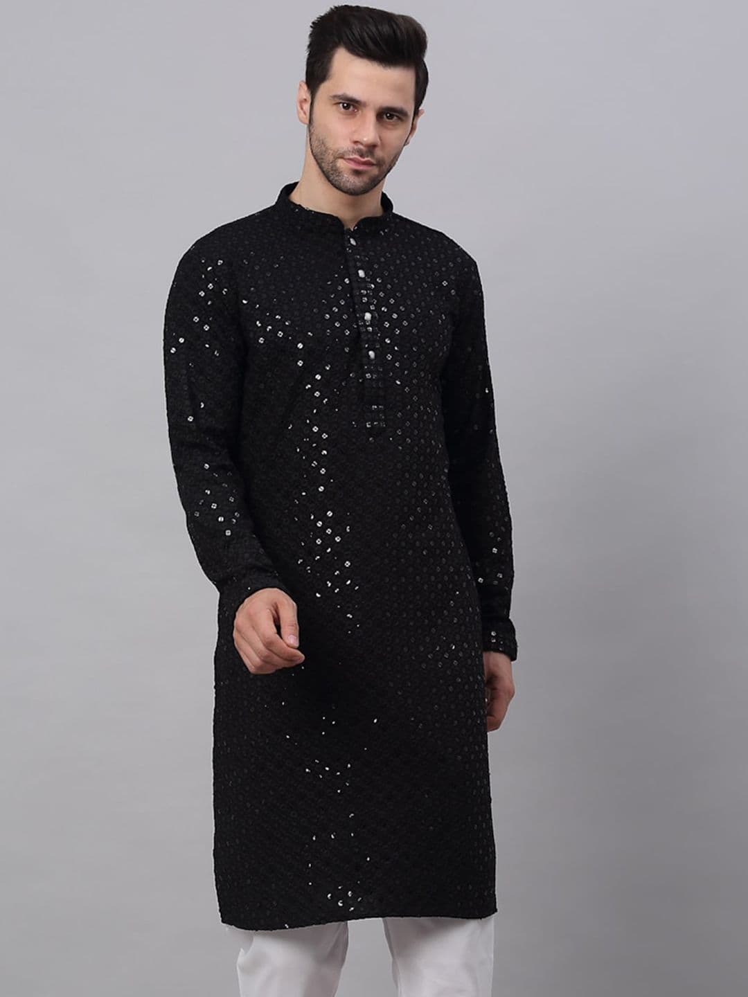 Jompers Men Geometric Embroidered Pure Cotton Kurta - view 1