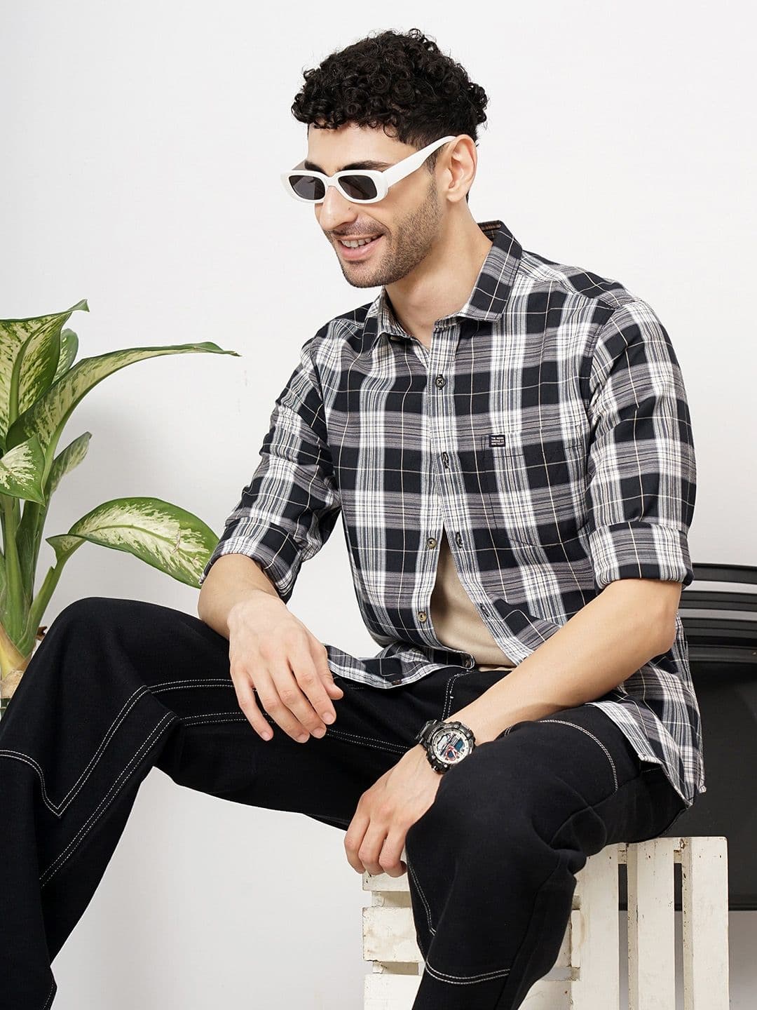 The Indian Garage Co Men Tartan Checked Cotton Casual Shirt - view 1