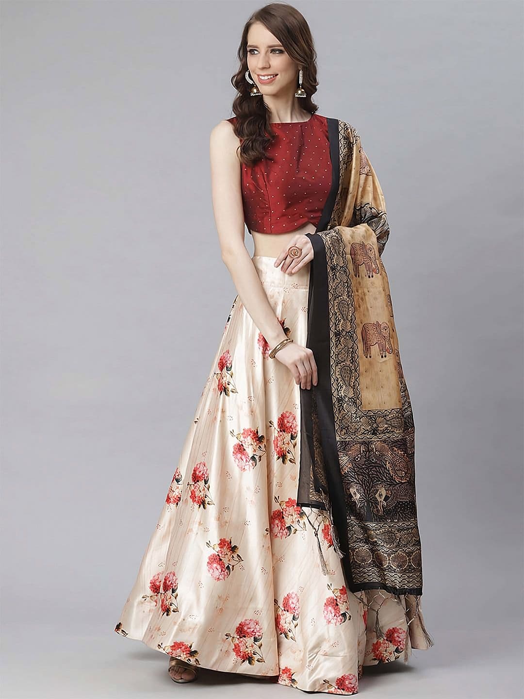 Kaizen TEXO FAB Printed Semi-Stitched Lehenga & Unstitched Blouse With Dupatta - view 1