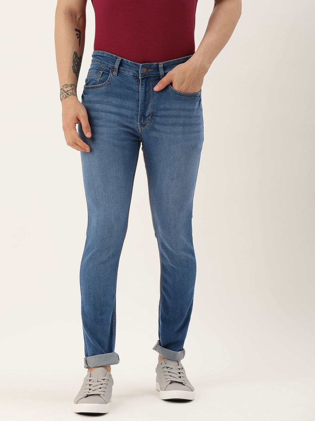 FOREVER 21 Men Mid Rise Light Fade Stretchable Jeans - view 1