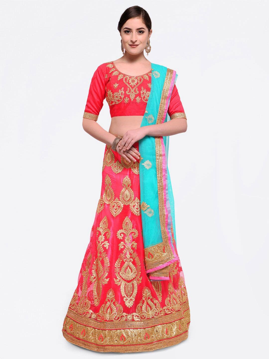 HERE&NOW Embroidered Semi-Stitched Lehenga & Unstitched Blouse With Dupatta - view 1
