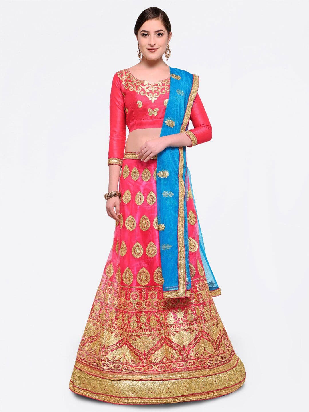 HERE&NOW Embroidered Semi-Stitched Lehenga & Unstitched Blouse With Dupatta - view 1