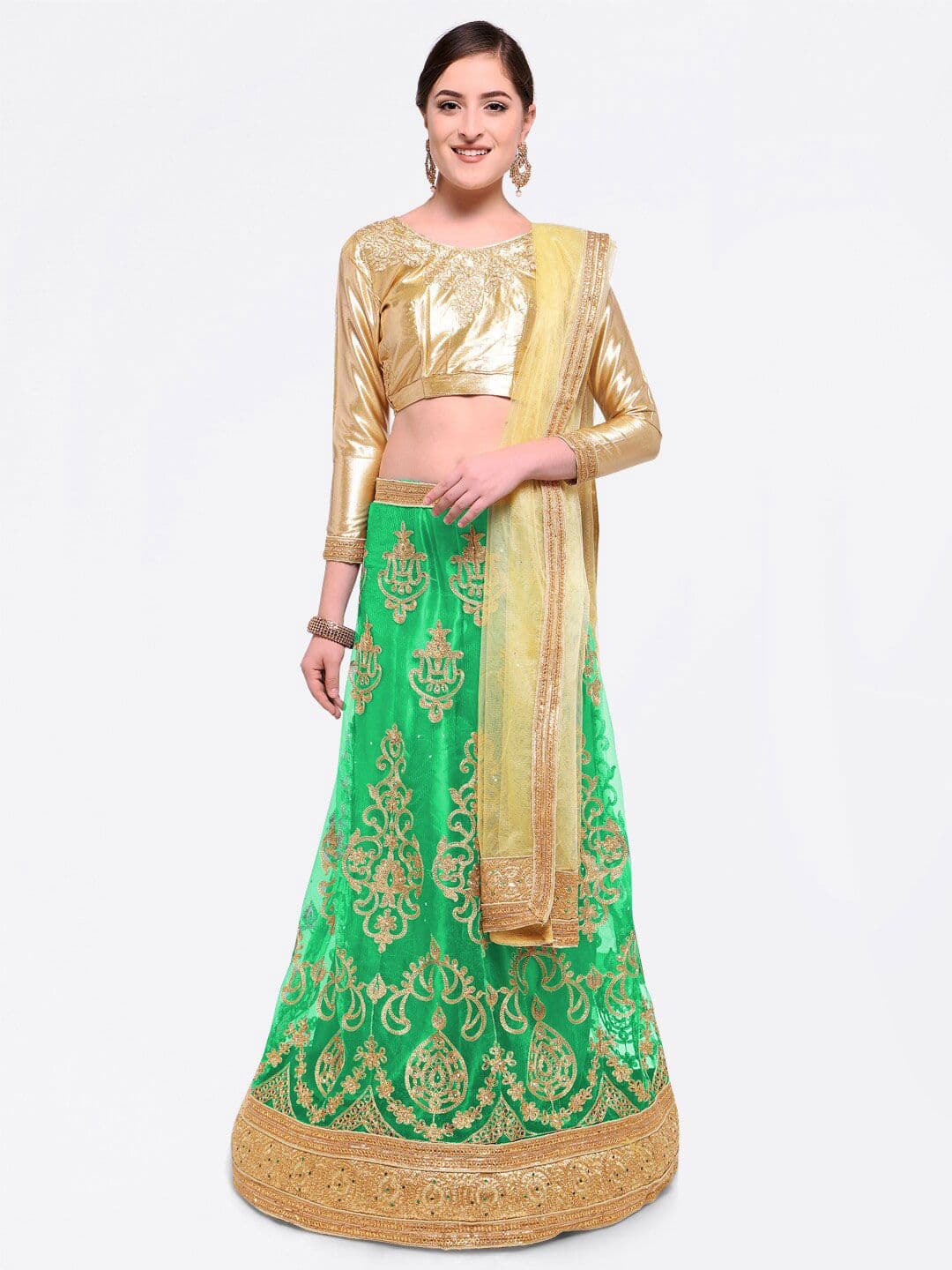 HERE&NOW Embroidered Semi-Stitched Lehenga & Unstitched Blouse With Dupatta - view 1