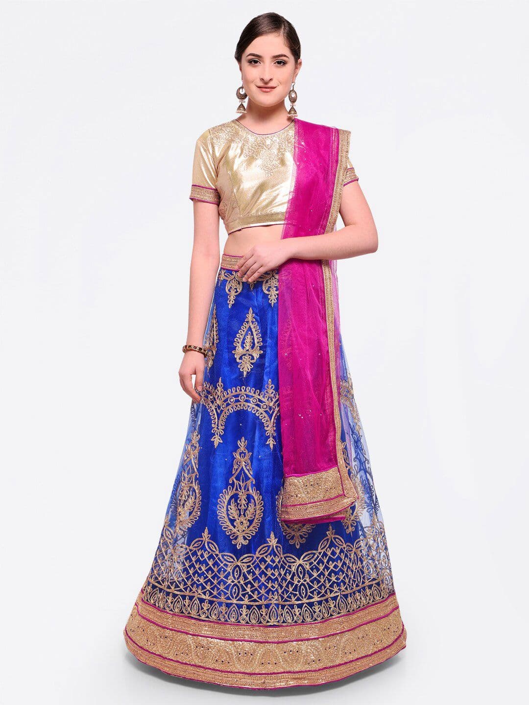 HERE&NOW Embroidered Thread Work Semi-Stitched Lehenga & Unstitched Blouse With Dupatta - view 1