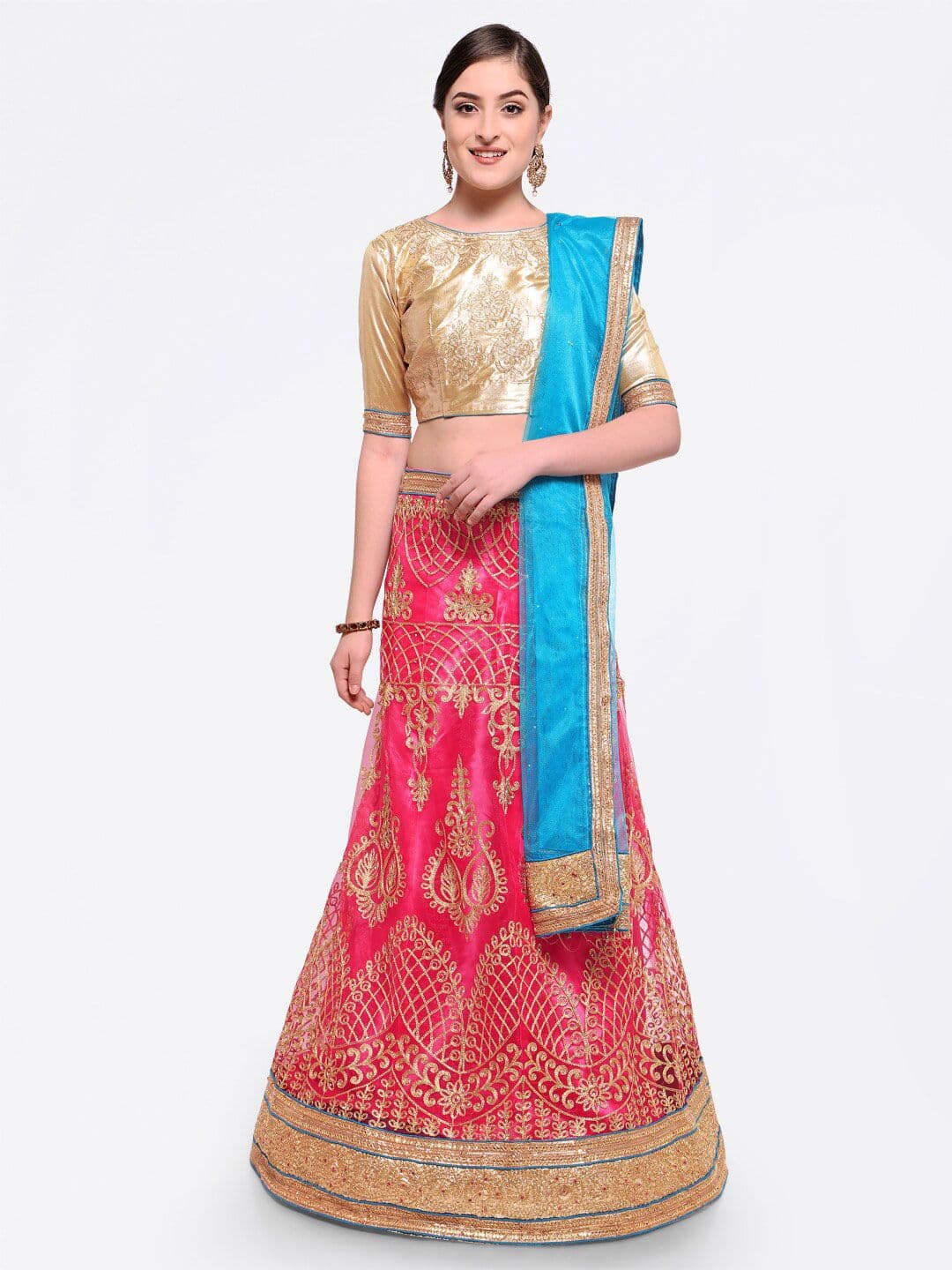 HERE&NOW Embroidered Semi-Stitched Lehenga & Unstitched Blouse With Dupatta - view 1