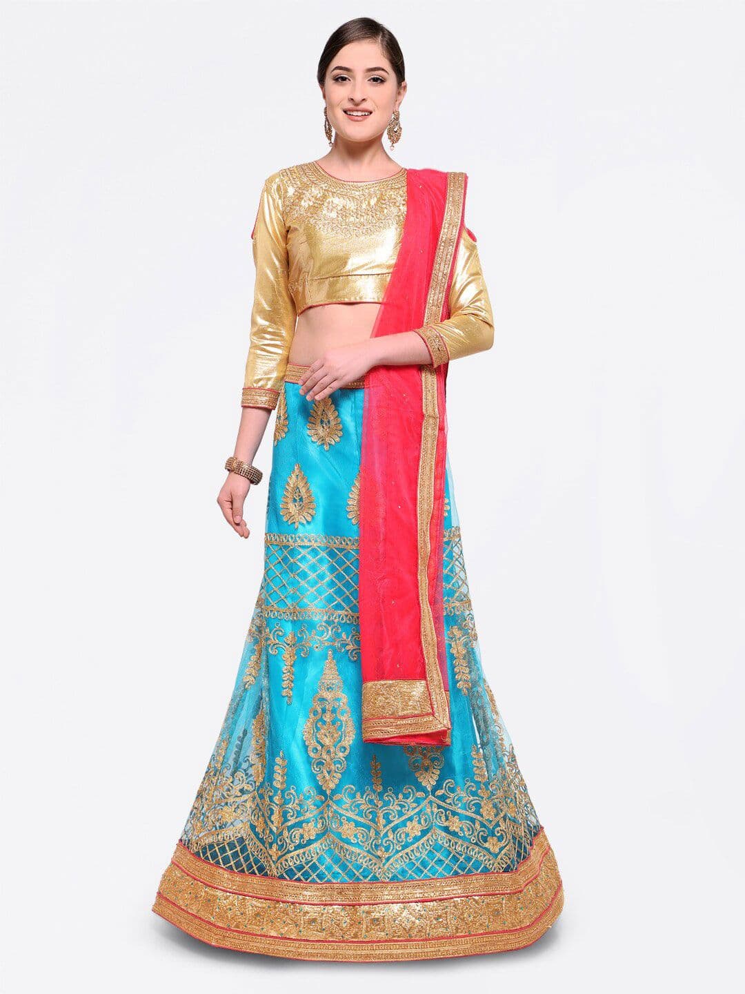 HERE&NOW Embroidered Semi-Stitched Lehenga & Unstitched Blouse With Dupatta - view 1