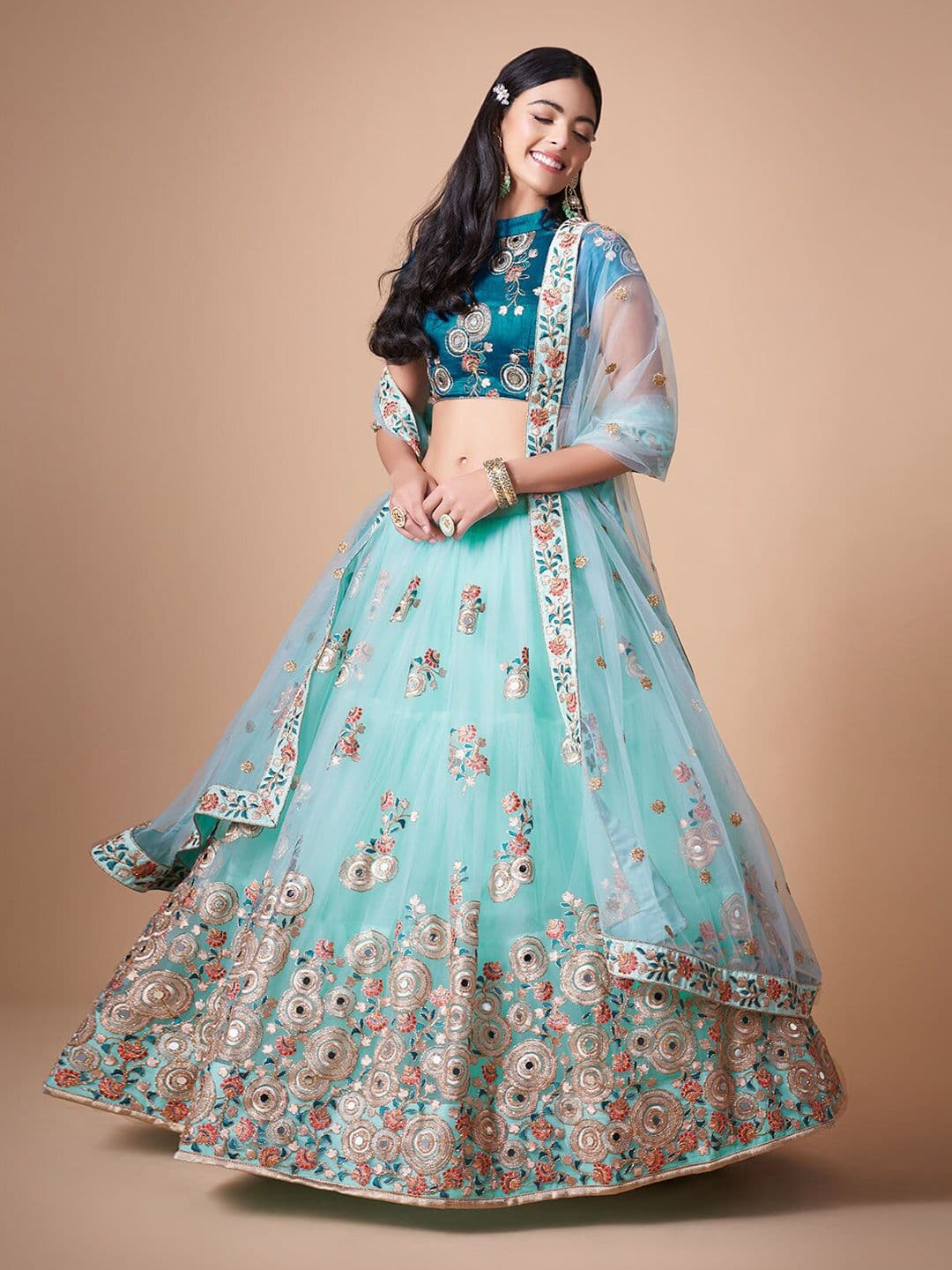 ODETTE Embroidered Semi-Stitched Lehenga & Unstitched Blouse With Dupatta - view 1