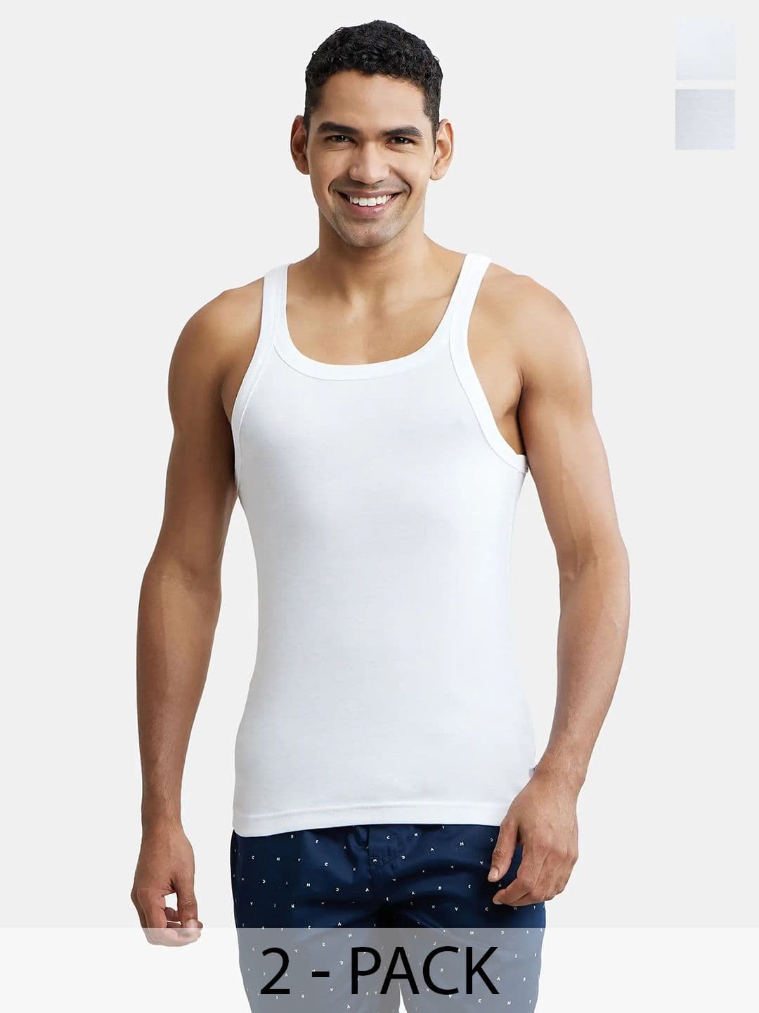Jockey Pack Of 2 Super Combed Cotton Rib Square Neck Gym Vest-US26 - view 1