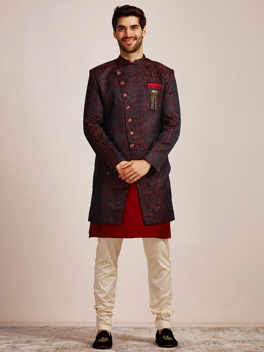 Manyavar Men 3 Piece Woven Design Brocade Sherwani Set