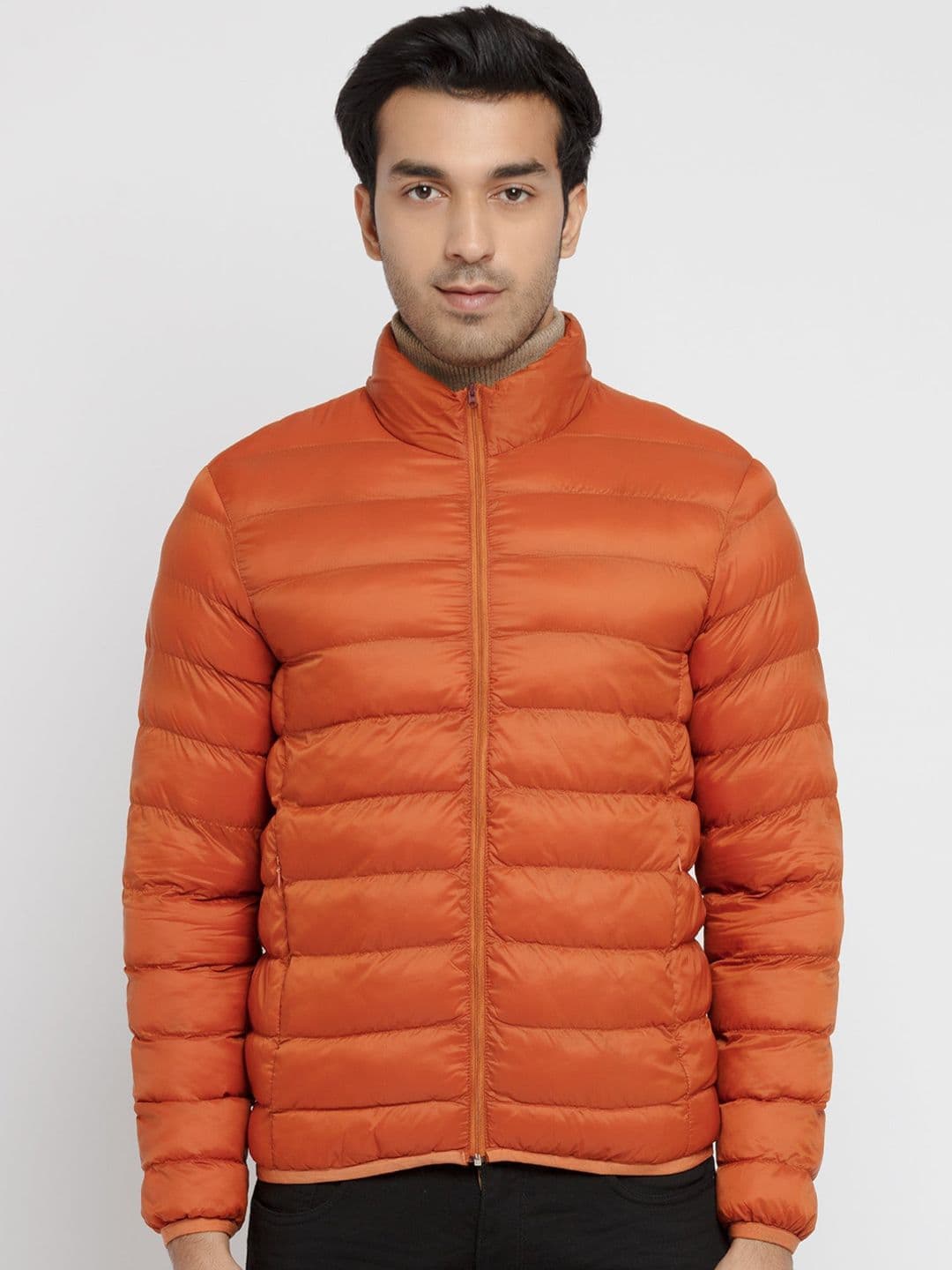 Status Quo Men Mock Collar Striped Puffer Jacket - view 1