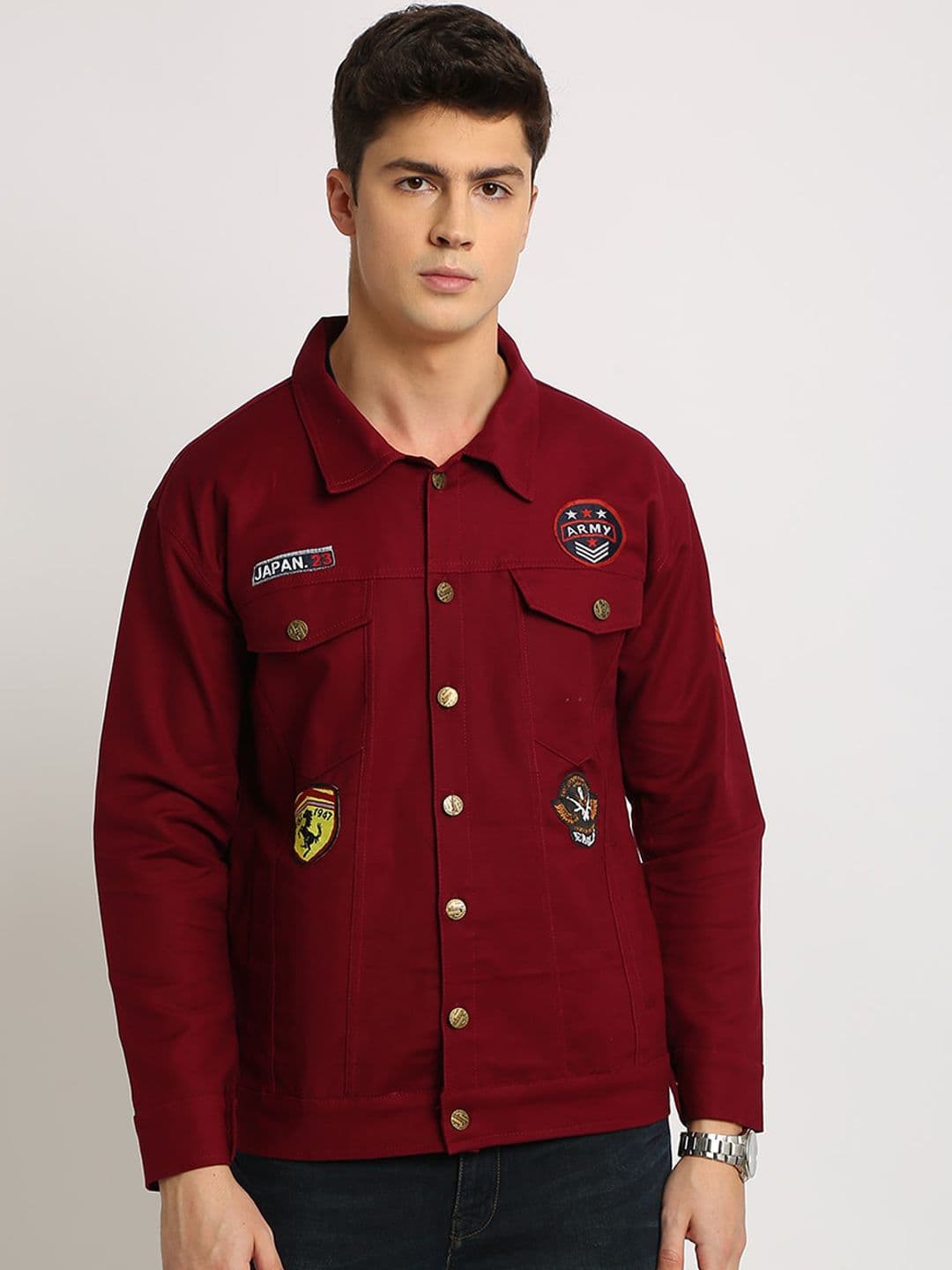 VOXATI Men Cotton Denim Jacket with Patchwork - view 1